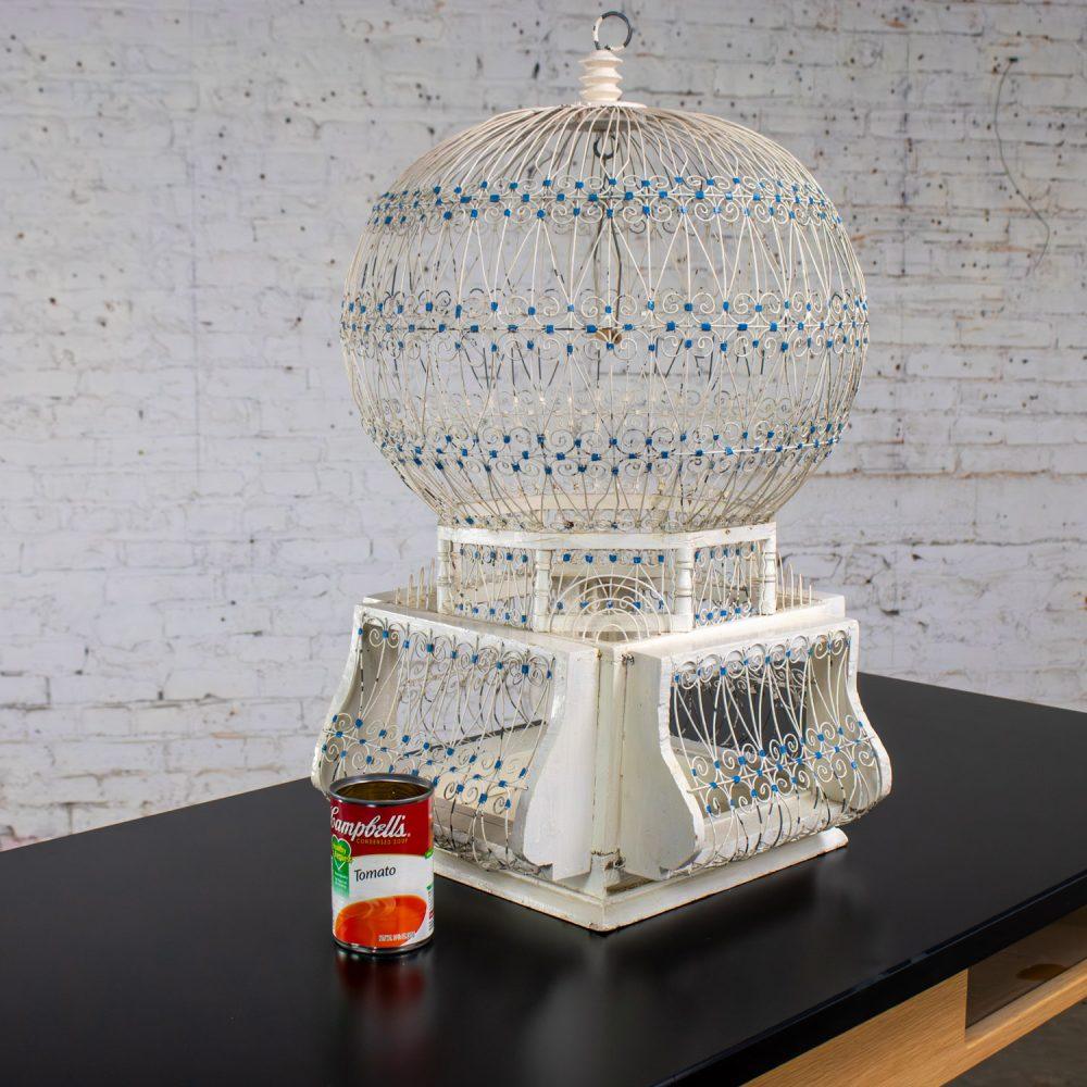 Early 20th Century Decorative Bird Cage Rustic North African Tunisian French Colonial White & Blue