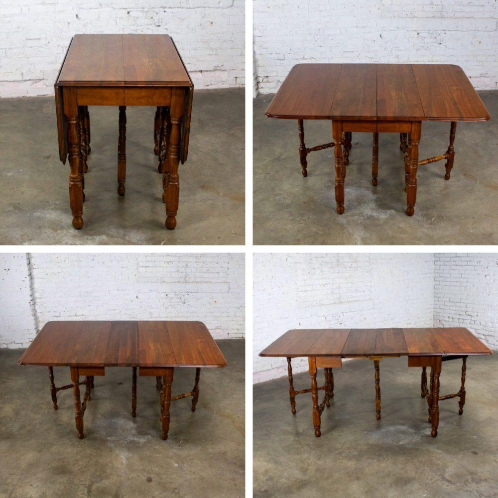 Late 19th to Early 20th Century William & Mary Style Dining Table Walnut Drop Leaf Expanding Gateleg by Abernathy