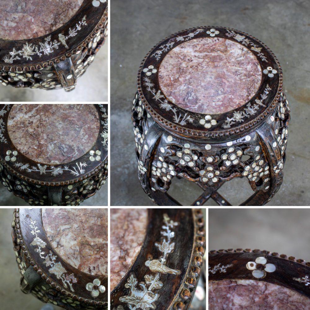 Late 19th to Early 20th Century Chinese Rosewood Plant Stand or Pedestal Table with Mother of Pearl Details