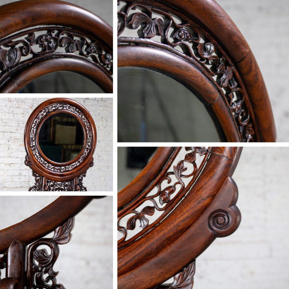 Late 19th to Early 20th Century Antique Chinese Mirror Table Screen Hand Carved Rosewood