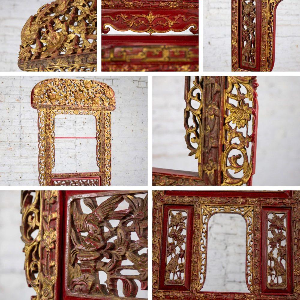 Late 19th to Early 20th Century Antique Chinese Wash Basin Stand Red Lacquer & Gilded w/Hand Carved Details