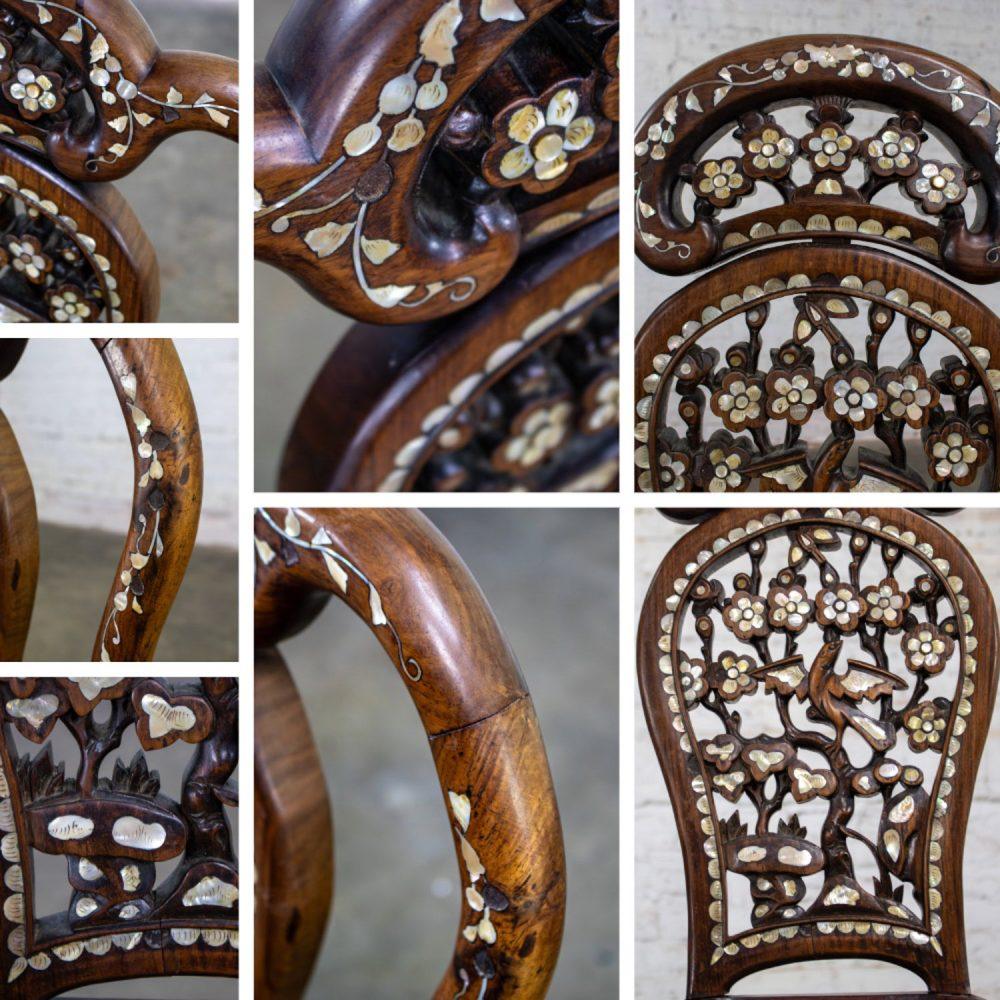 Late 19th to Early 20th Century Chinese Rosewood Armchair with Mother of Pearl Inlaid Details