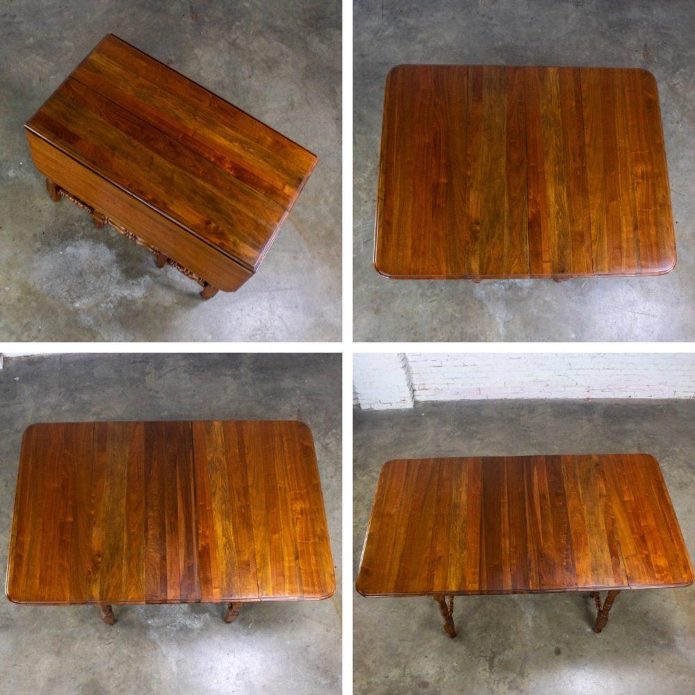 Late 19th to Early 20th Century William & Mary Style Dining Table Walnut Drop Leaf Expanding Gateleg by Abernathy