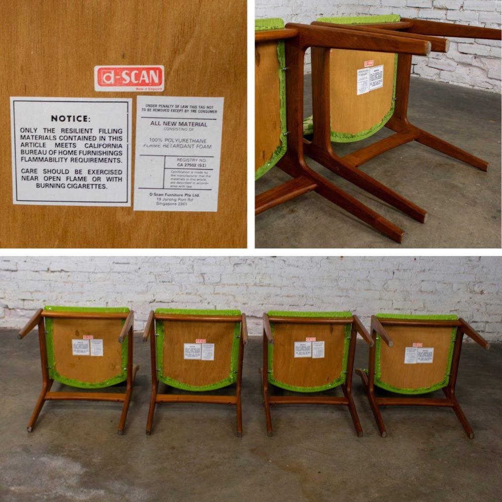 1970’s Scandinavian Modern Dining Chairs by D Scan w/ Teak Frames & Avocado Fabric Set of 4