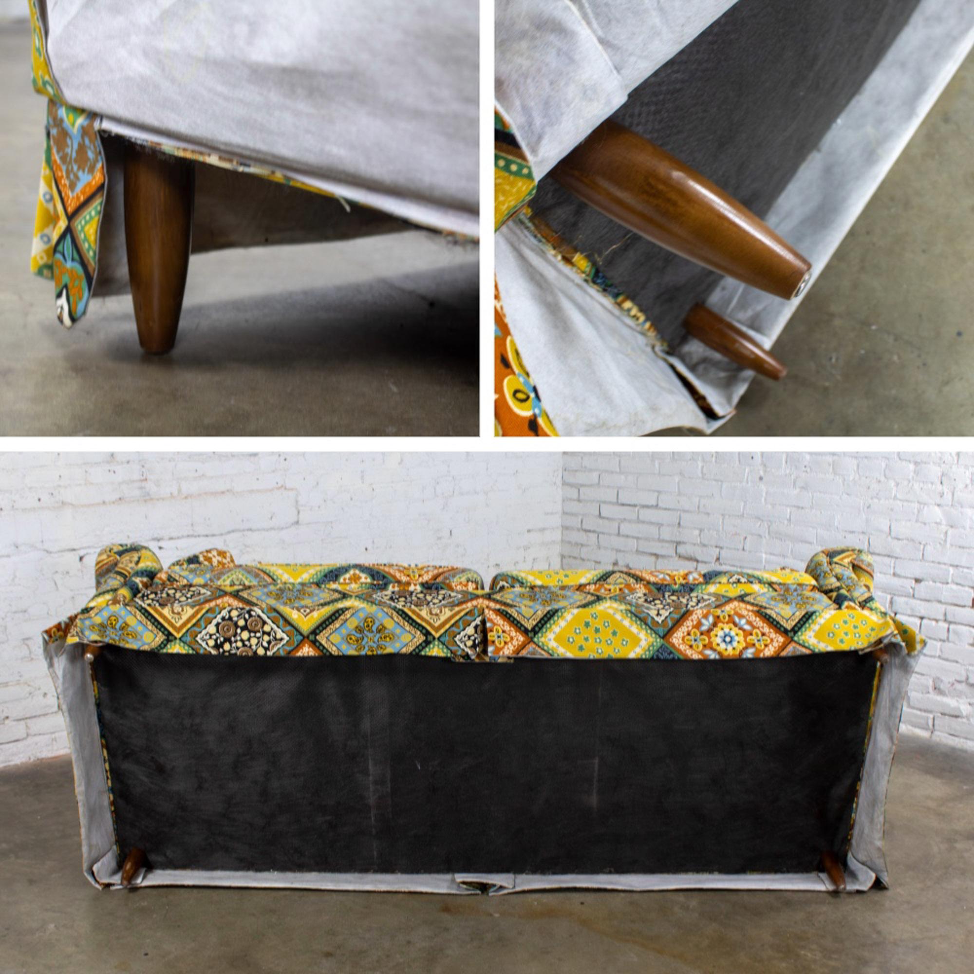 Late 20th Century Camelback Sofa w/Multicolored Patchwork Fabric & Tight Back by Rowe Furniture