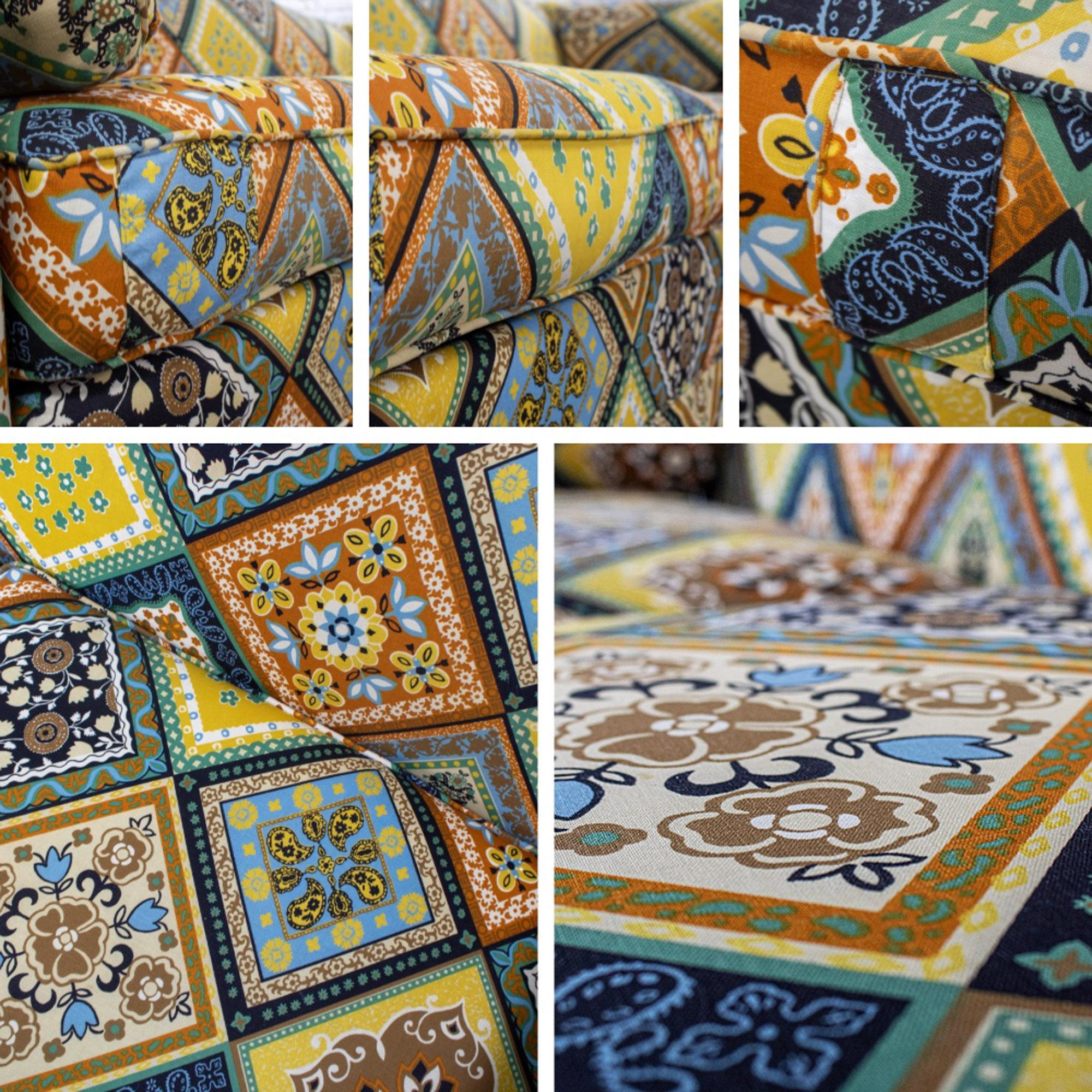 Late 20th Century Camelback Sofa w/Multicolored Patchwork Fabric & Tight Back by Rowe Furniture