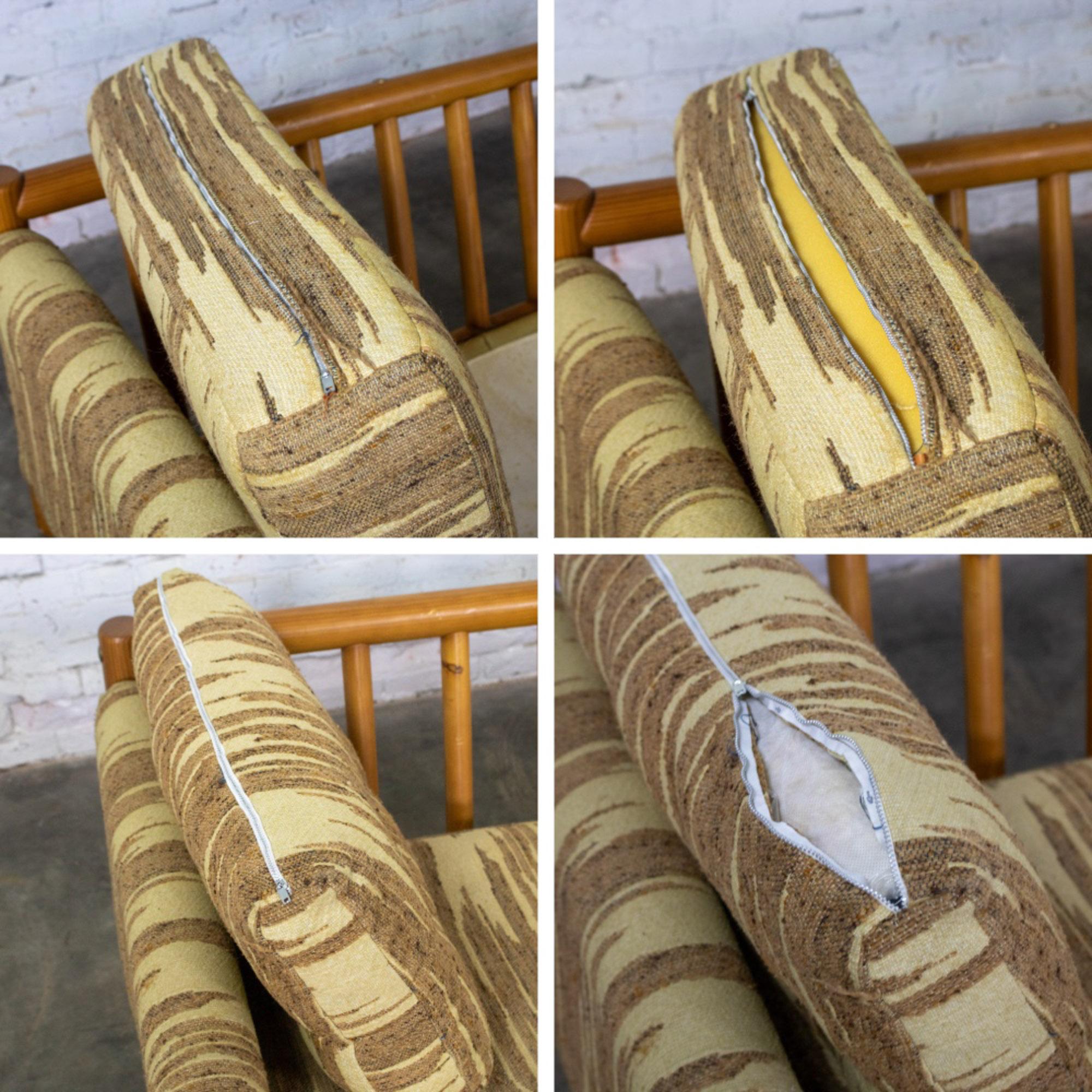 Mid to Late 20th Century MCM to Modern Sofa & Loveseat Set Solid Pine Log Frames & Canvas Slings w/Flame Stitch Fabric