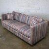 1987 Modern Tuxedo Style Sofa by Thomasville Navy, Gray, Lavender, & Red Striped Upholstery