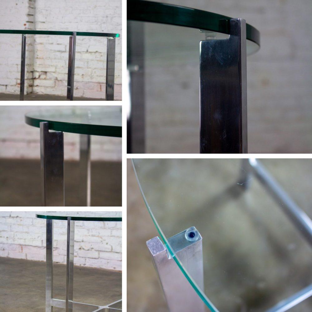 Mid to Late 20th Century MCM to Modern End or Side Table Polished Solid Aluminum Base & Round Glass Top