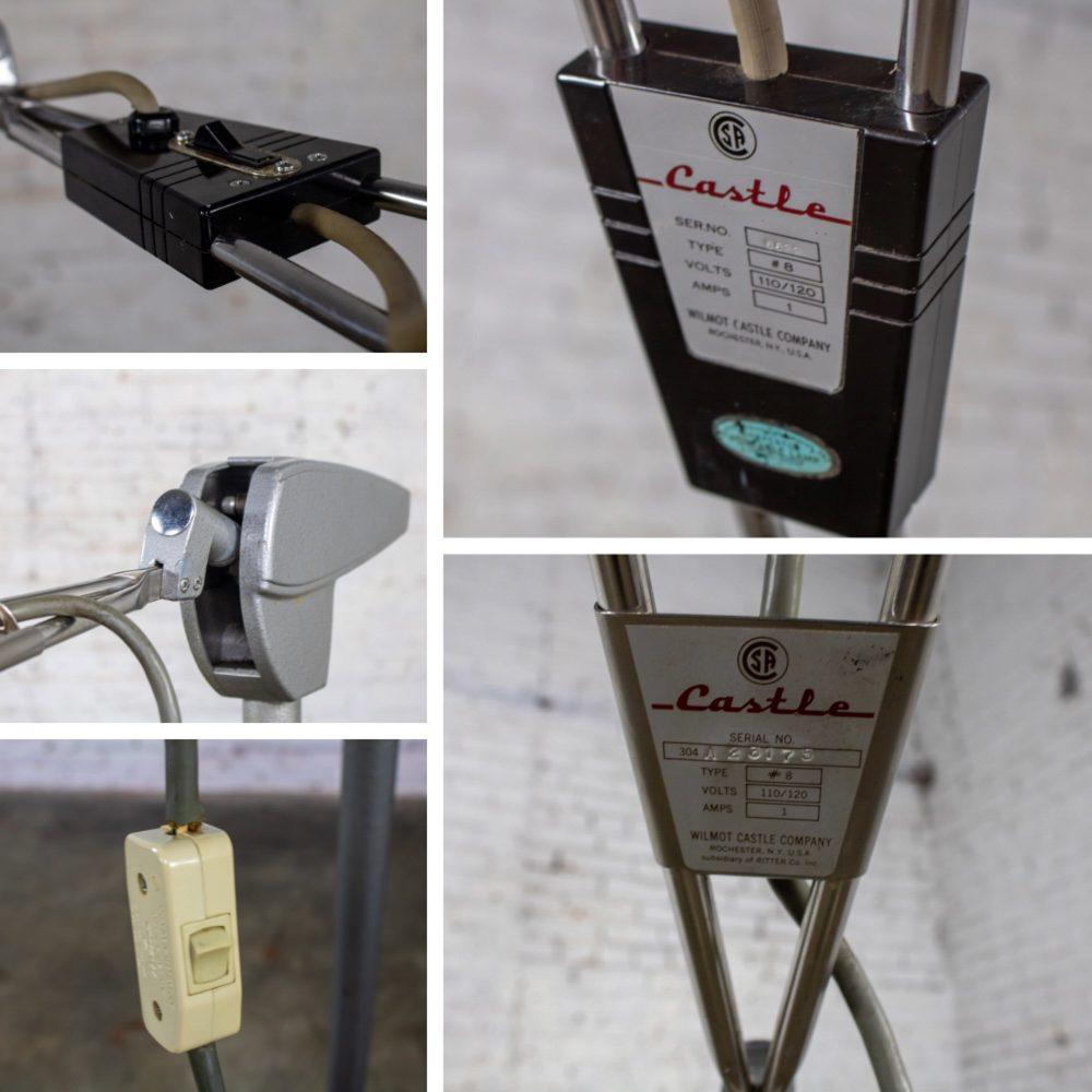 Mid-20th Century Industrial Surgical Floor Lamps Metal Frames & 4 Prong Bases w/Casters by Wilmot Castle Co.