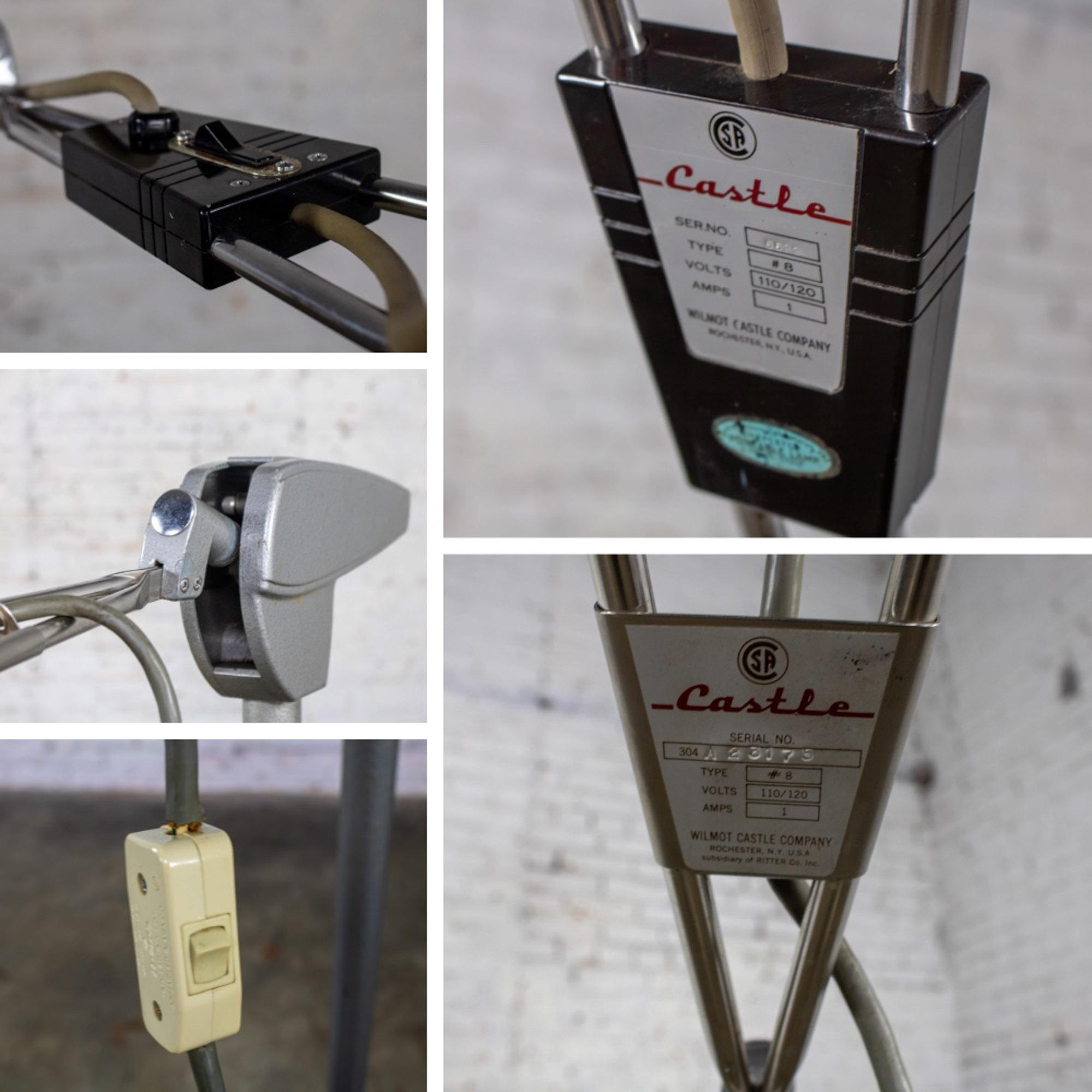 Mid-20th Century Industrial Surgical Floor Lamps Metal Frames & 4 Prong Bases w/Casters by Wilmot Castle Co.
