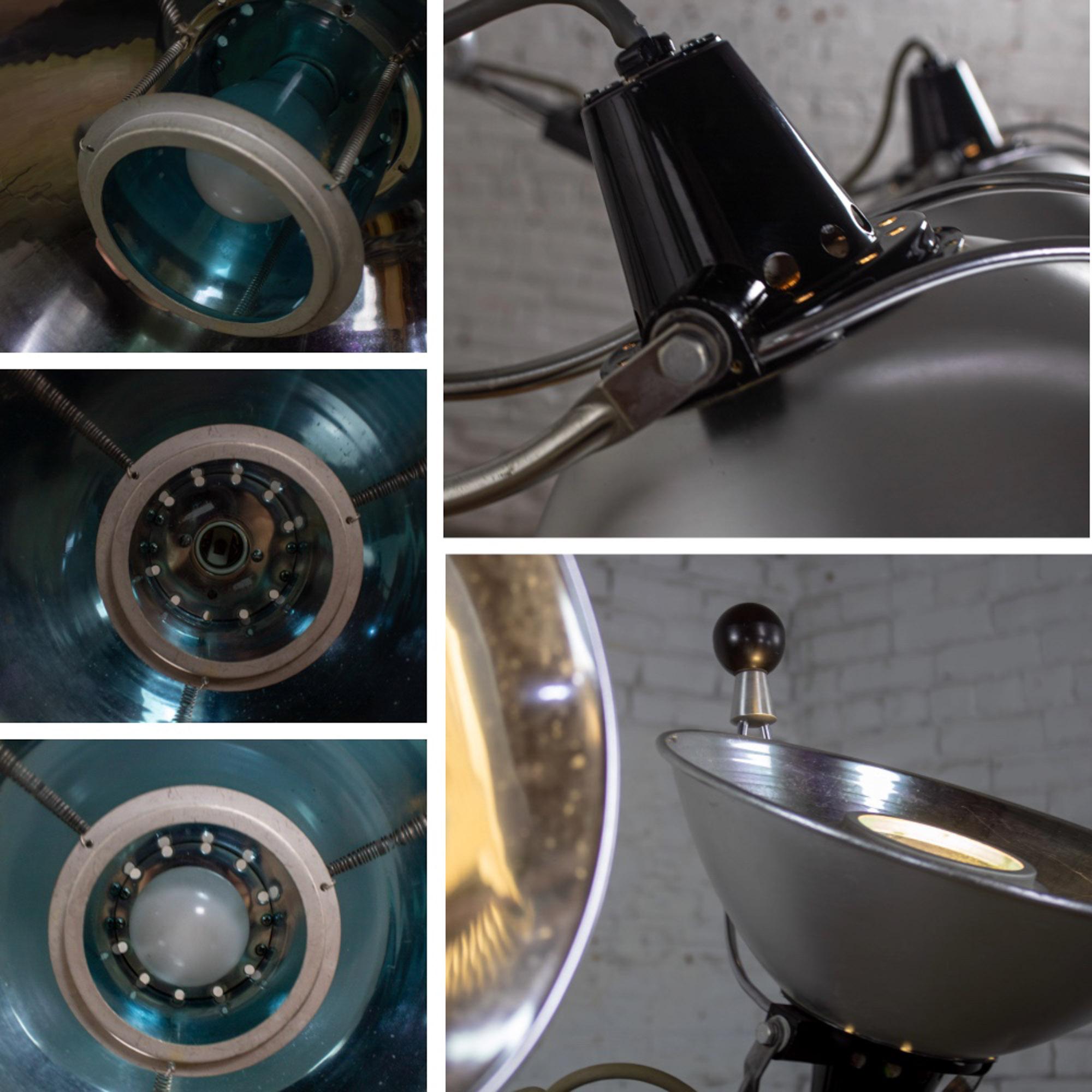 Mid-20th Century Industrial Surgical Floor Lamps Metal Frames & 4 Prong Bases w/Casters by Wilmot Castle Co.
