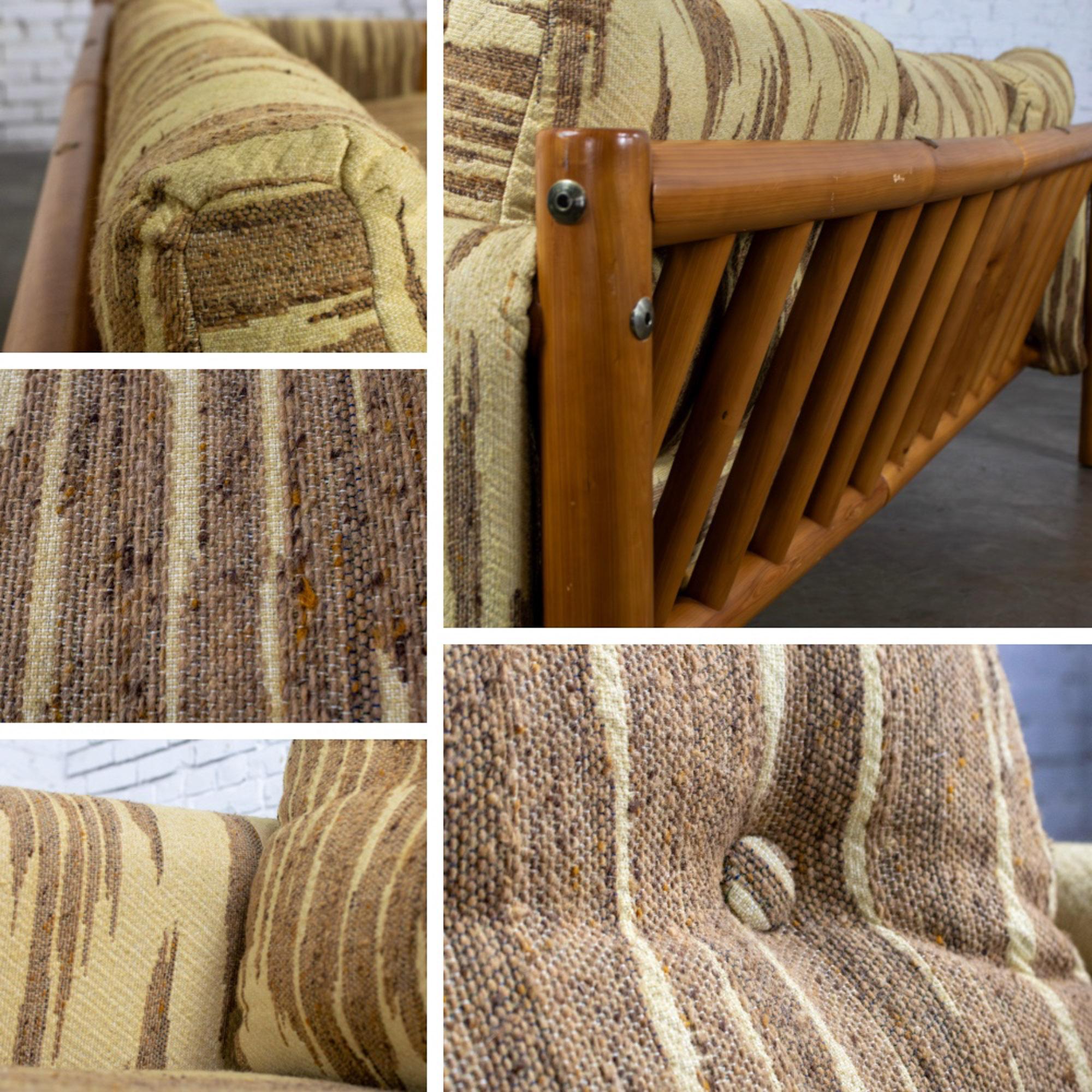 Mid to Late 20th Century MCM to Modern Sofa & Loveseat Set Solid Pine Log Frames & Canvas Slings w/Flame Stitch Fabric