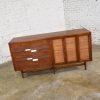 Mid-20th Century Mid-Century Modern Dresser American of Martinsville Accord Walnut & Cane w/ X’s & Asymmetric Handles