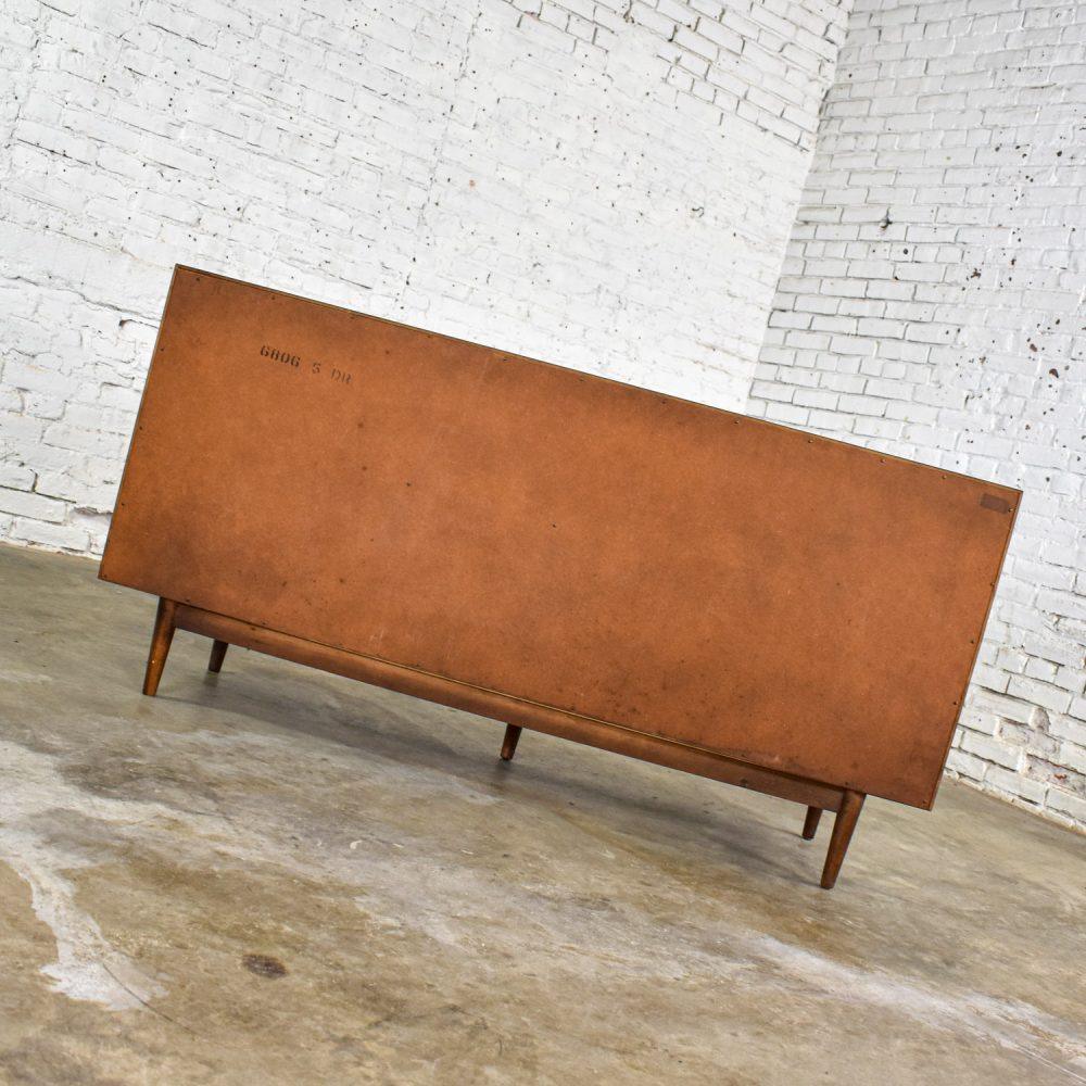 Mid-20th Century Mid-Century Modern Dresser American of Martinsville Accord Walnut & Cane w/ X’s & Asymmetric Handles