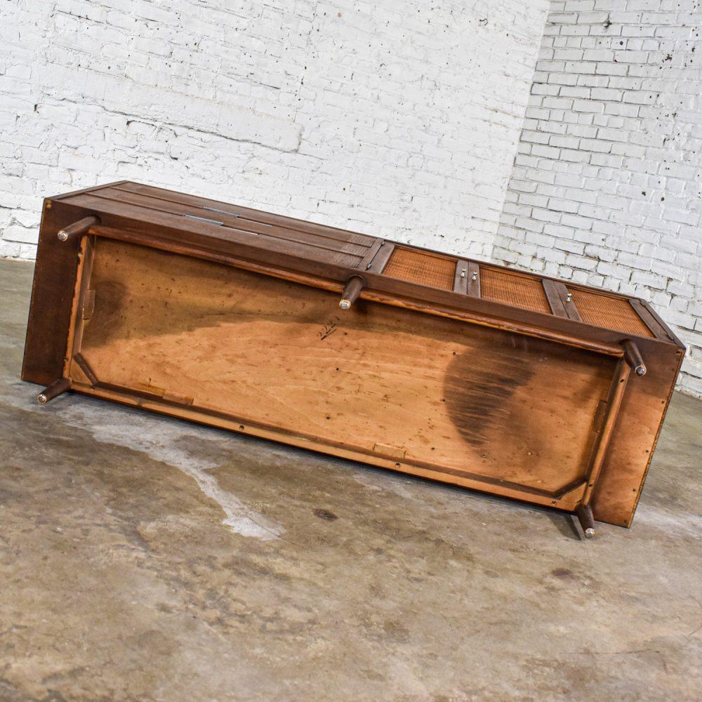 Mid-20th Century Mid-Century Modern Dresser American of Martinsville Accord Walnut & Cane w/ X’s & Asymmetric Handles