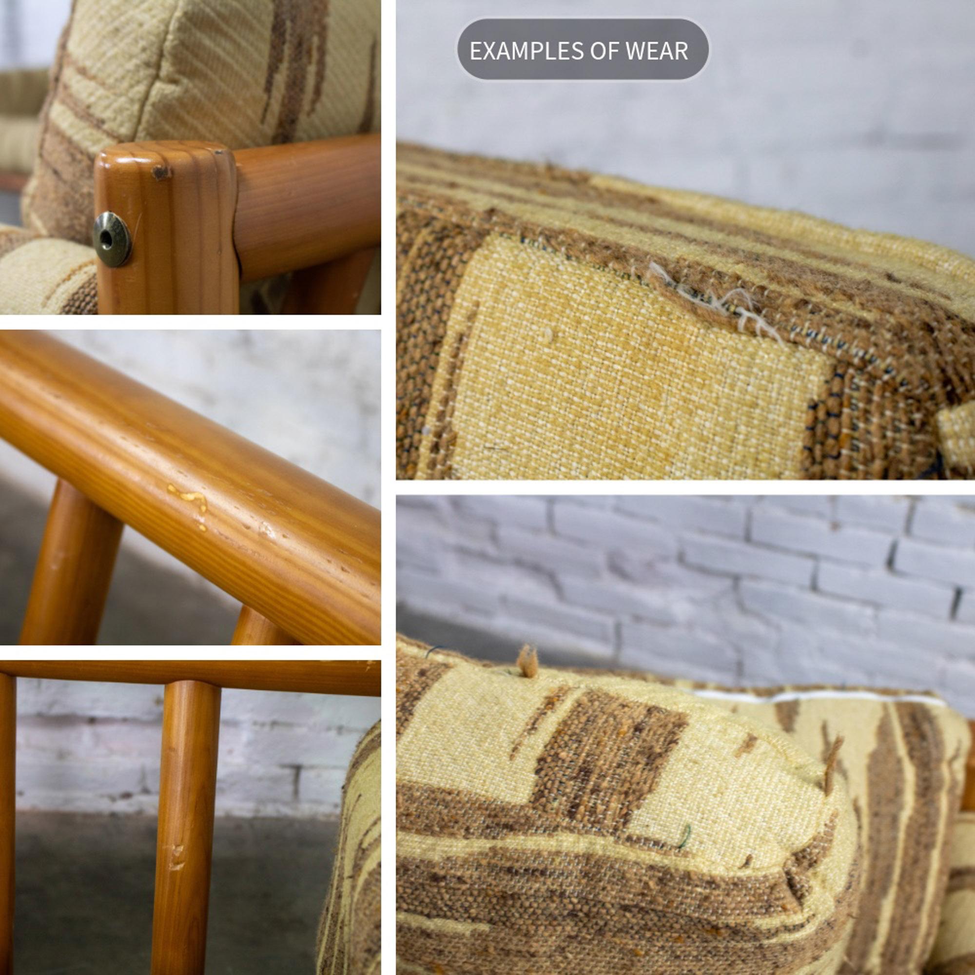 Mid to Late 20th Century MCM to Modern Sofa & Loveseat Set Solid Pine Log Frames & Canvas Slings w/Flame Stitch Fabric