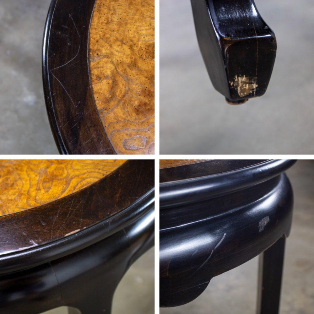 Late 20th Century Chinoiserie Pair of Round End Tables Ebony & Burl Chin Hua Collection by Raymond K. Sabota for Century Furniture