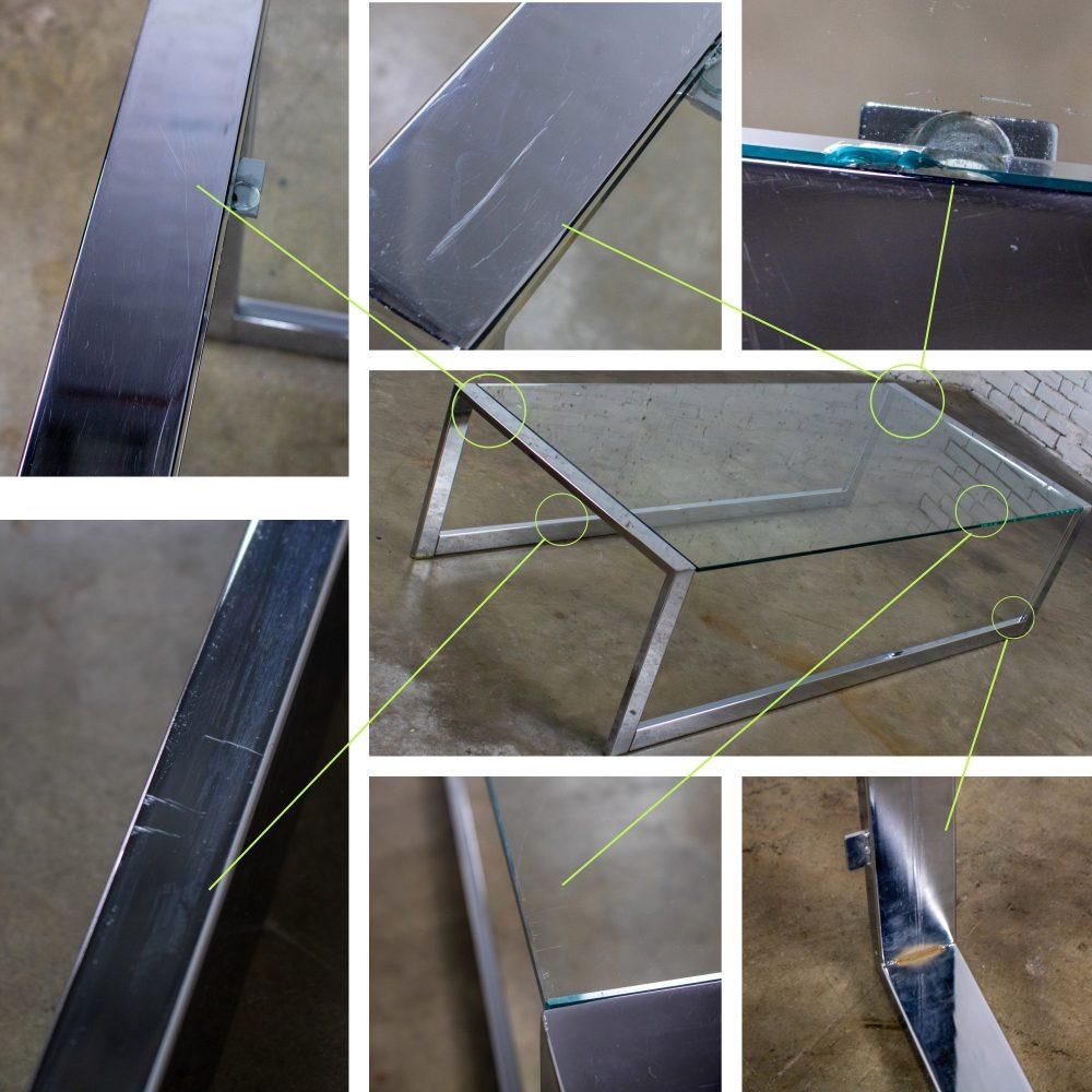 1970’s Mid-Century Modern to Modern Large Coffee Table Rectangular Chrome Tube Frame w/ Sled Base & Glass Top