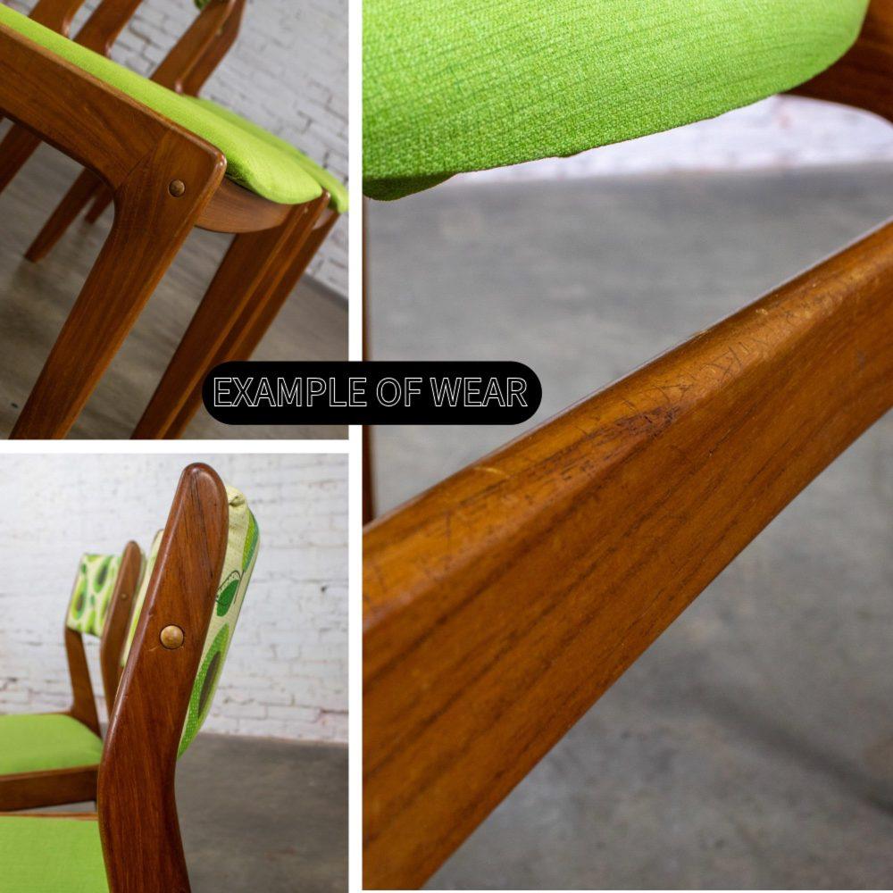 1970’s Scandinavian Modern Dining Chairs by D Scan w/ Teak Frames & Avocado Fabric Set of 4
