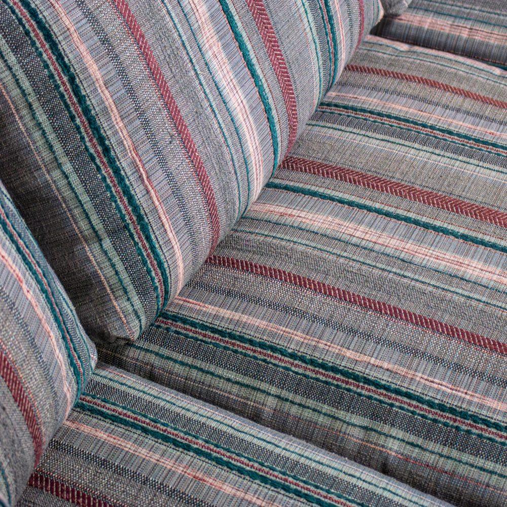 1987 Modern Tuxedo Style Sofa by Thomasville Navy, Gray, Lavender, & Red Striped Upholstery
