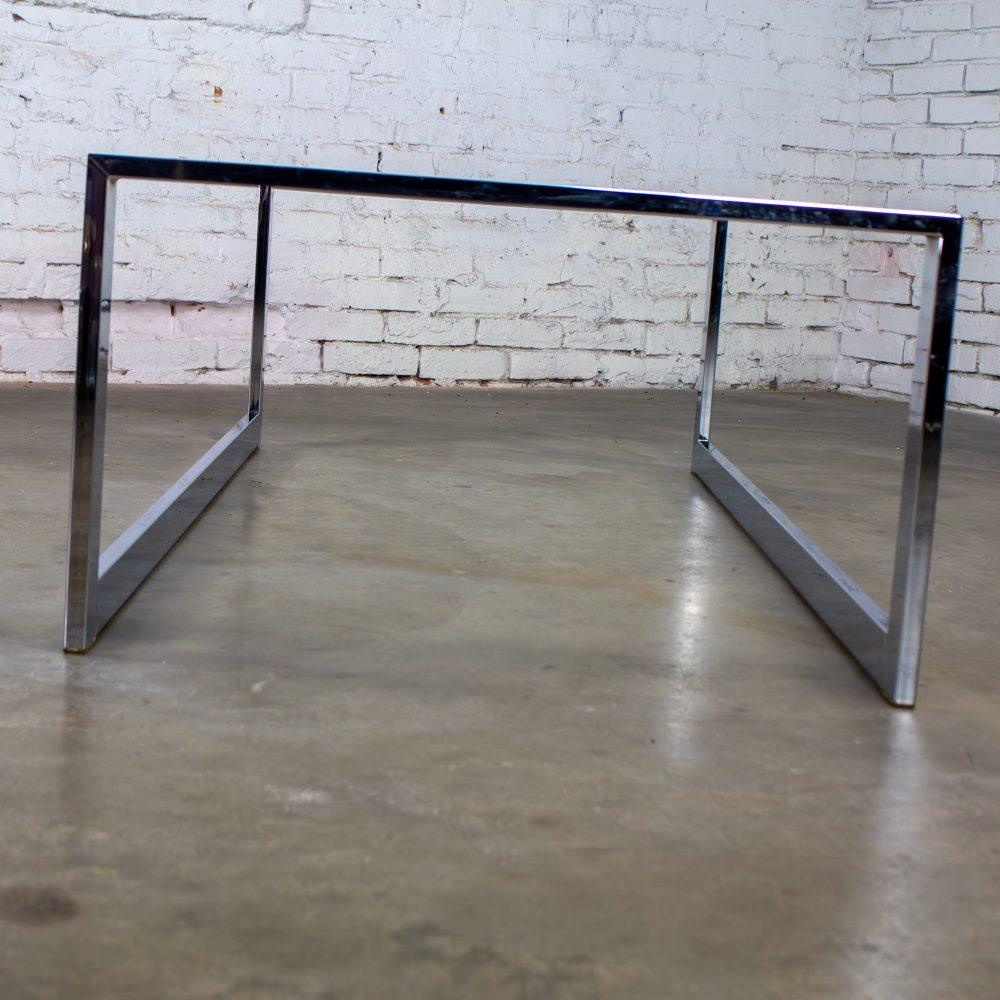 1970’s Mid-Century Modern to Modern Large Coffee Table Rectangular Chrome Tube Frame w/ Sled Base & Glass Top