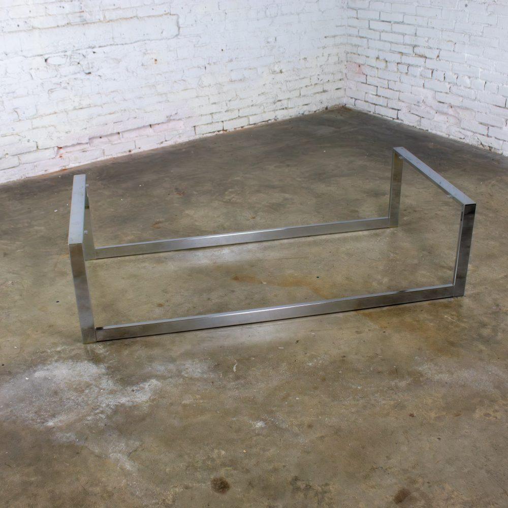 1970’s Mid-Century Modern to Modern Large Coffee Table Rectangular Chrome Tube Frame w/ Sled Base & Glass Top