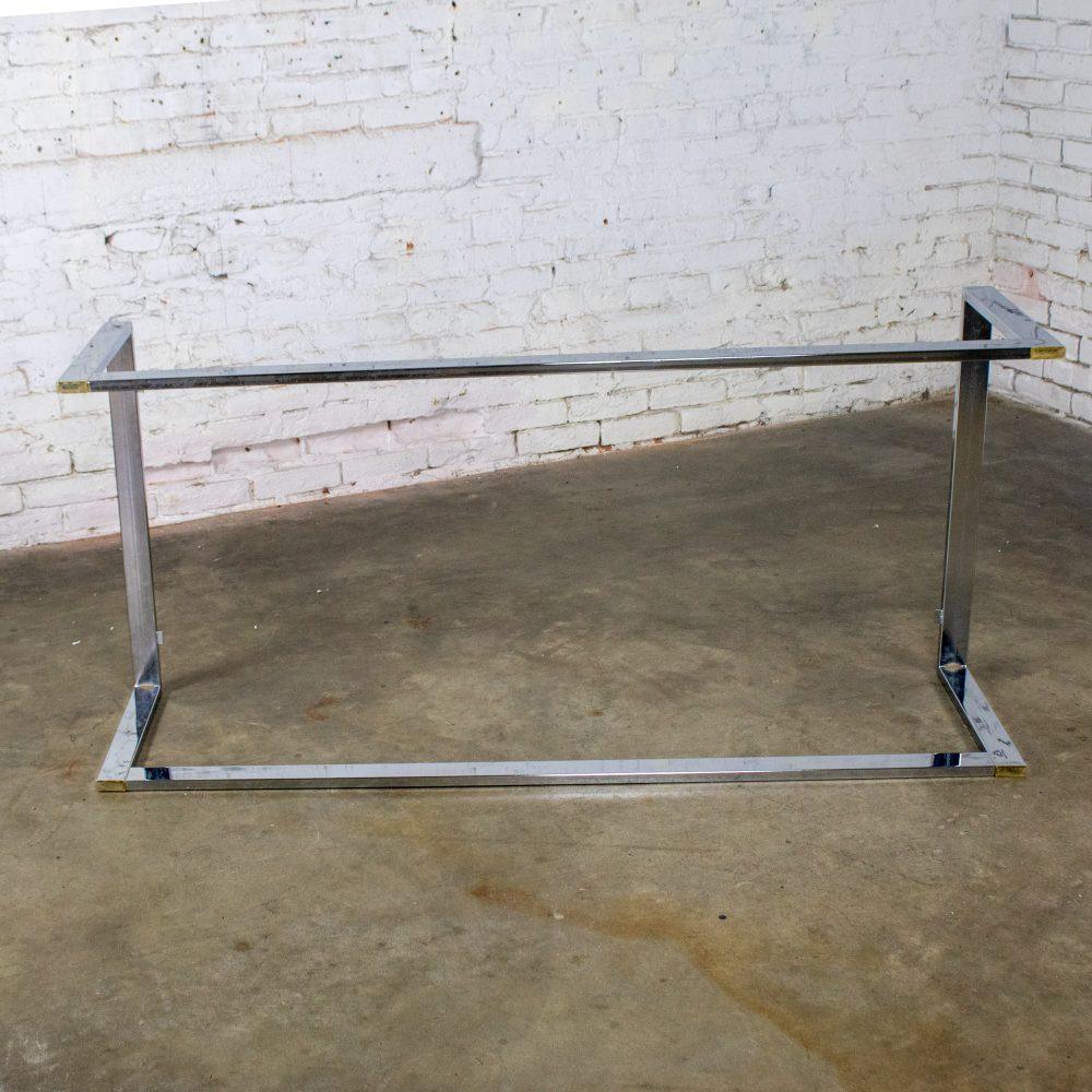 1970’s Mid-Century Modern to Modern Large Coffee Table Rectangular Chrome Tube Frame w/ Sled Base & Glass Top
