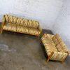 Mid to Late 20th Century MCM to Modern Sofa & Loveseat Set Solid Pine Log Frames & Canvas Slings w/Flame Stitch Fabric