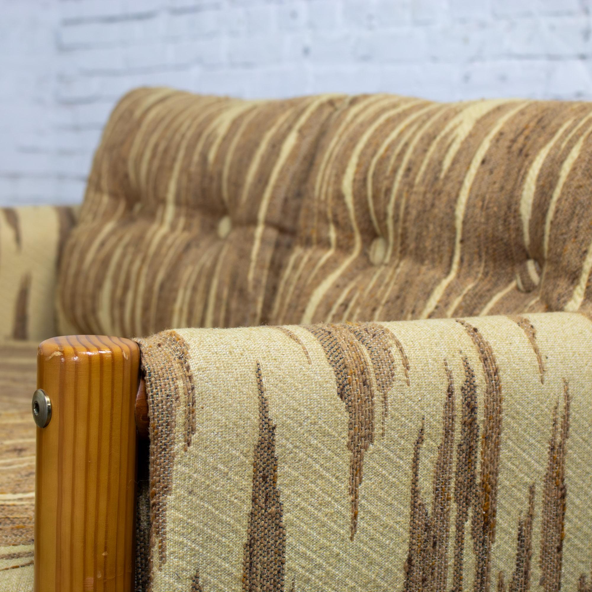 Mid to Late 20th Century MCM to Modern Sofa & Loveseat Set Solid Pine Log Frames & Canvas Slings w/Flame Stitch Fabric