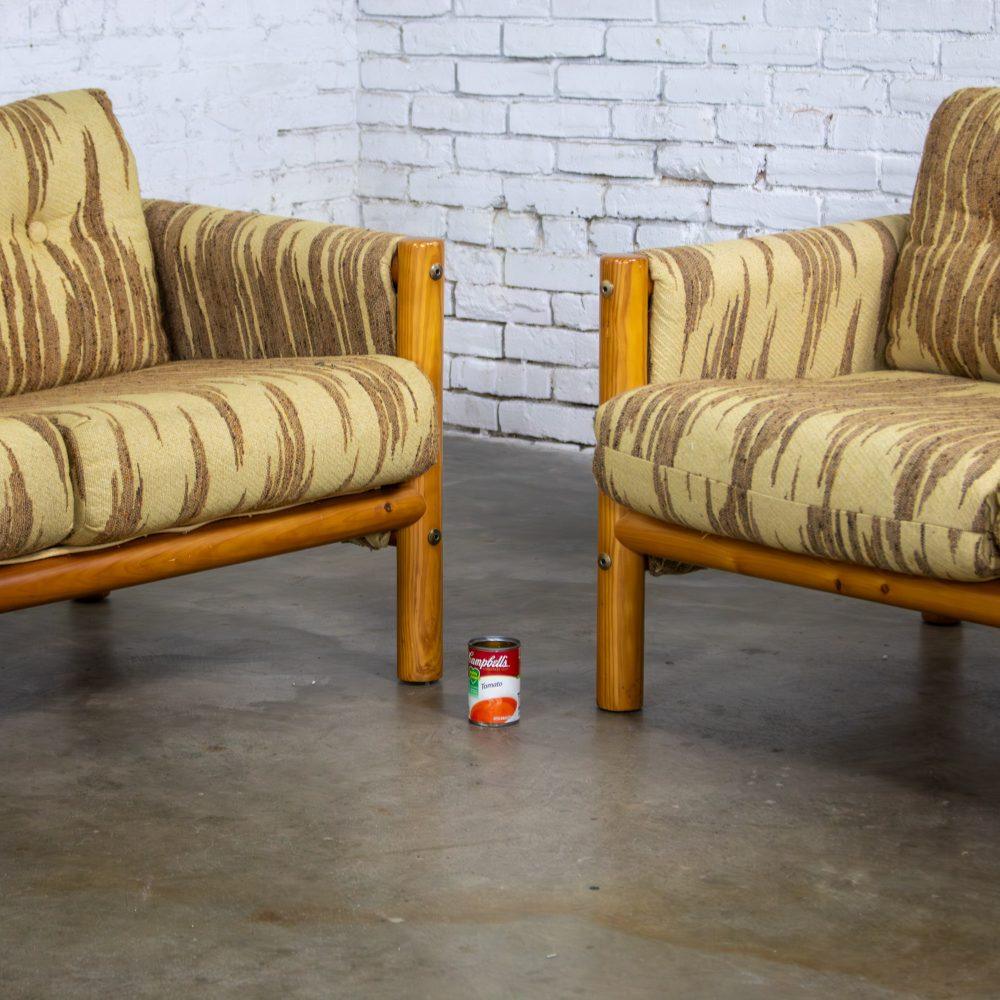 Mid to Late 20th Century MCM to Modern Sofa & Loveseat Set Solid Pine Log Frames & Canvas Slings w/Flame Stitch Fabric