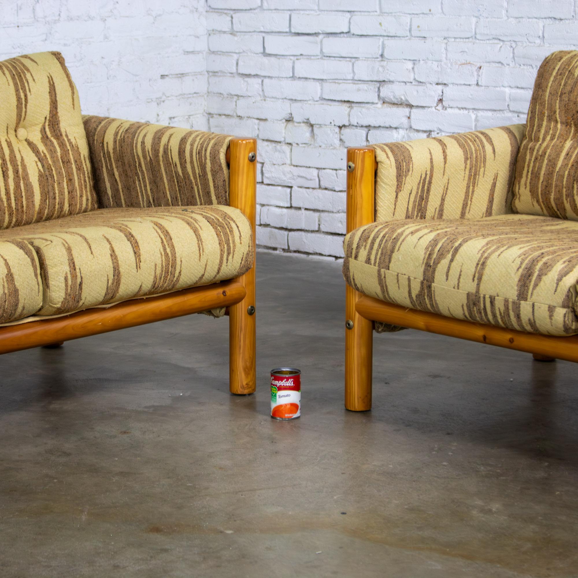 Mid to Late 20th Century MCM to Modern Sofa & Loveseat Set Solid Pine Log Frames & Canvas Slings w/Flame Stitch Fabric