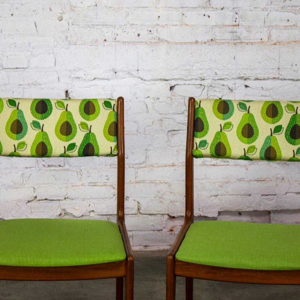 1970’s Scandinavian Modern Dining Chairs by D Scan w/ Teak Frames & Avocado Fabric Set of 4