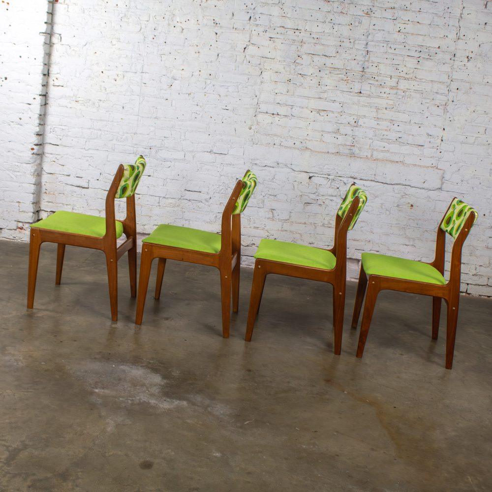 1970’s Scandinavian Modern Dining Chairs by D Scan w/ Teak Frames & Avocado Fabric Set of 4