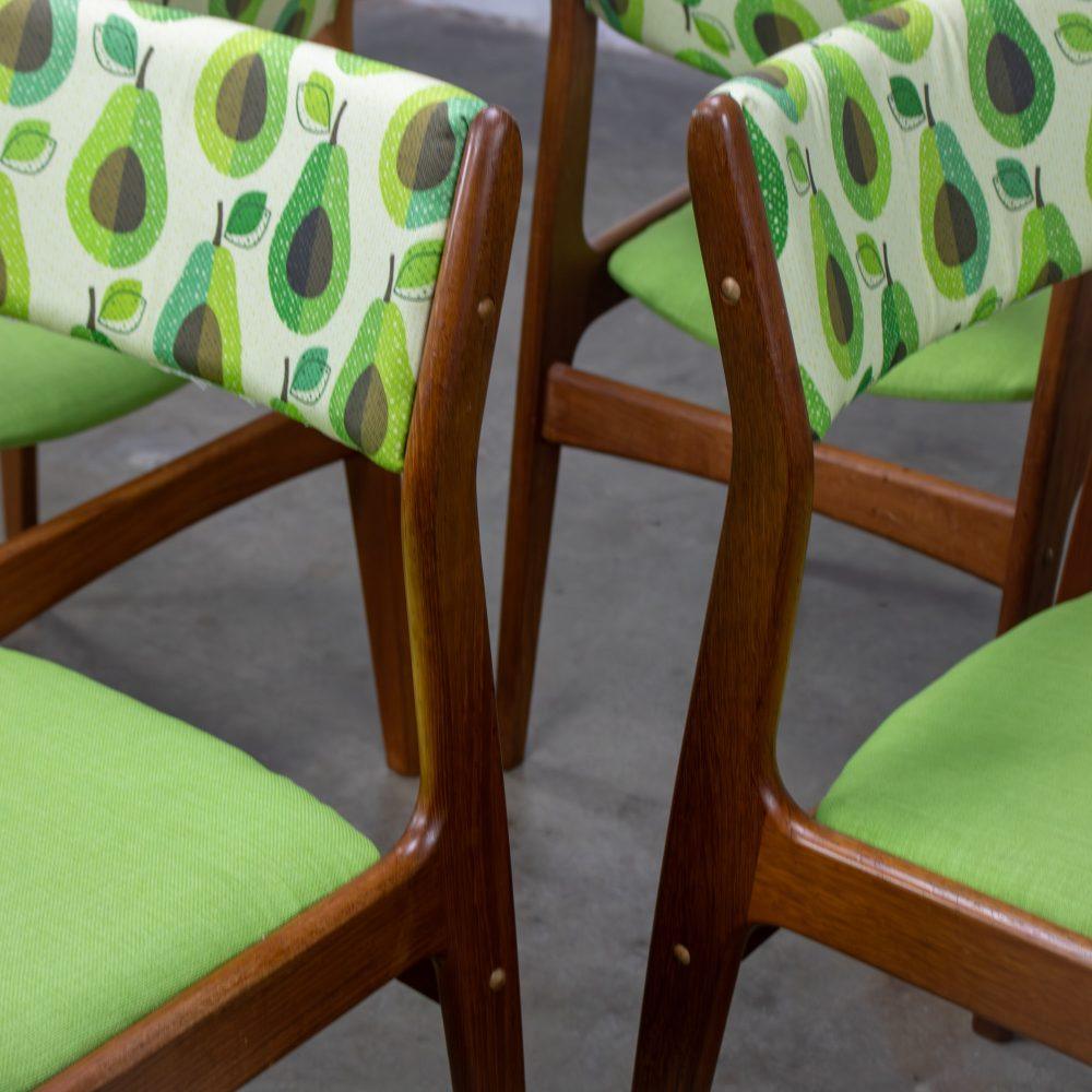 1970’s Scandinavian Modern Dining Chairs by D Scan w/ Teak Frames & Avocado Fabric Set of 4