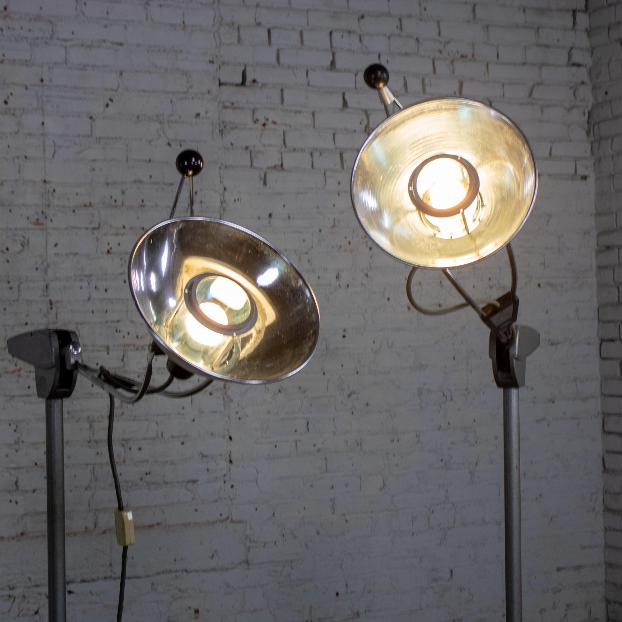 Mid-20th Century Industrial Surgical Floor Lamps Metal Frames & 4 Prong Bases w/Casters by Wilmot Castle Co.