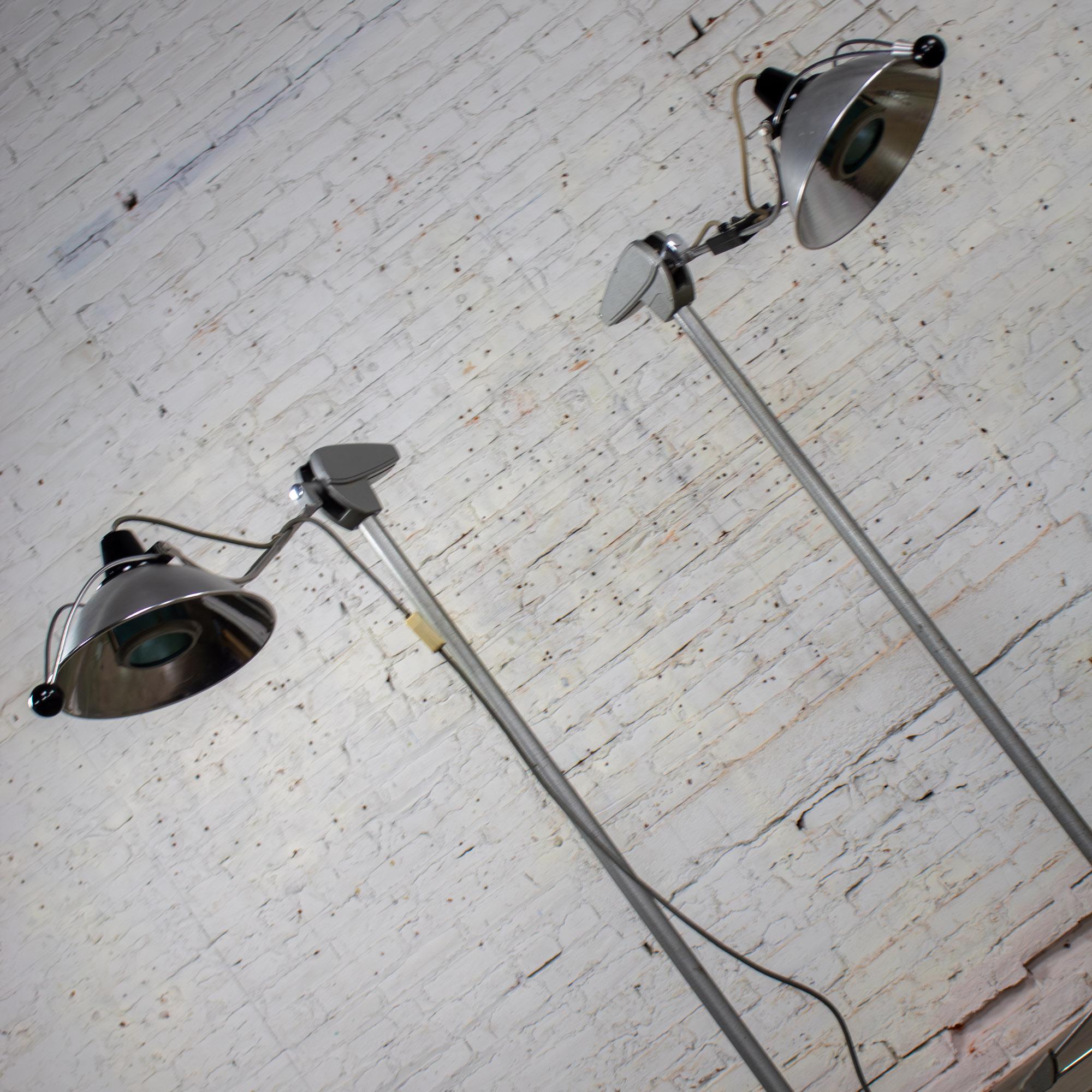 Mid-20th Century Industrial Surgical Floor Lamps Metal Frames & 4 Prong Bases w/Casters by Wilmot Castle Co.