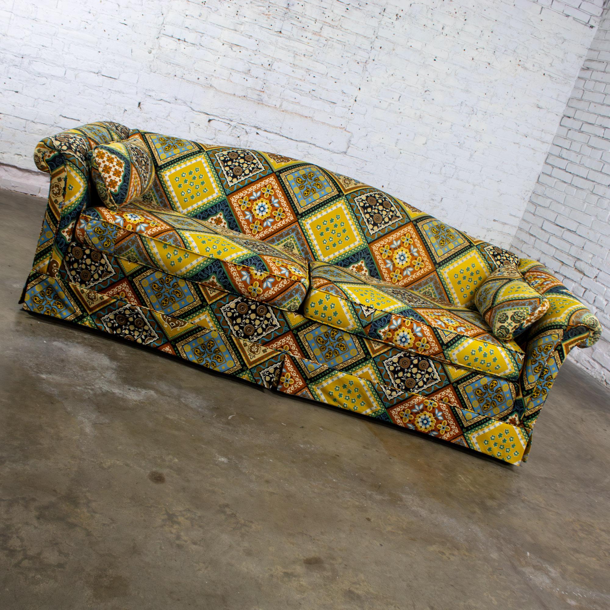 Late 20th Century Camelback Sofa w/Multicolored Patchwork Fabric & Tight Back by Rowe Furniture