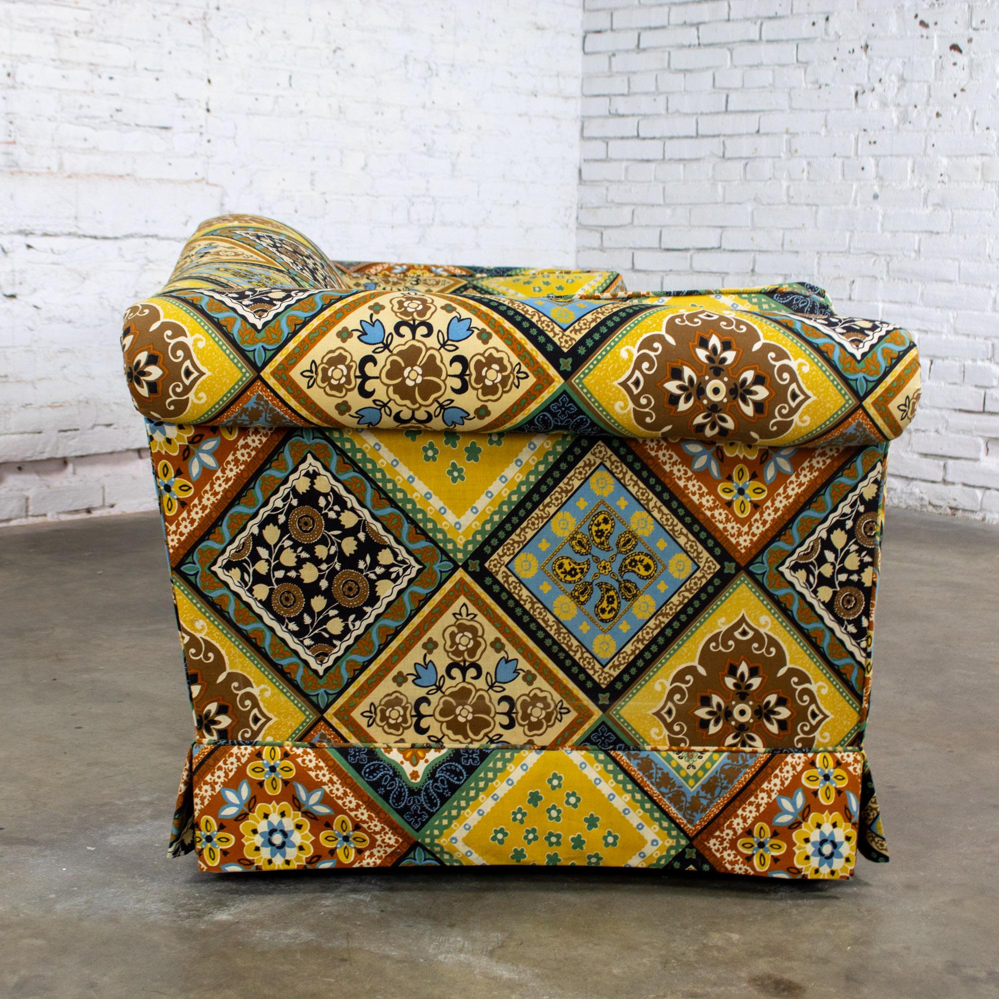 Late 20th Century Camelback Sofa w/Multicolored Patchwork Fabric & Tight Back by Rowe Furniture