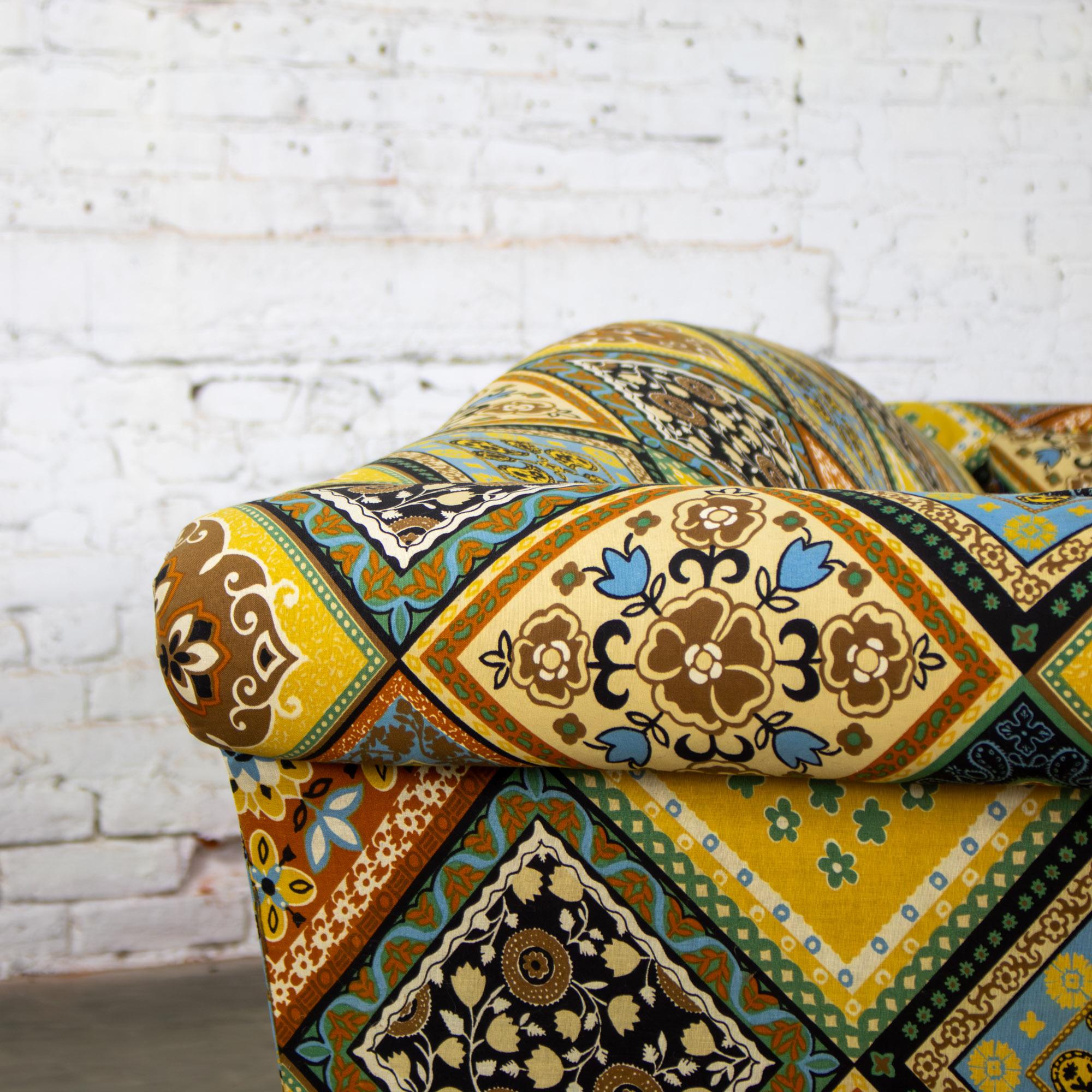 Late 20th Century Camelback Sofa w/Multicolored Patchwork Fabric & Tight Back by Rowe Furniture