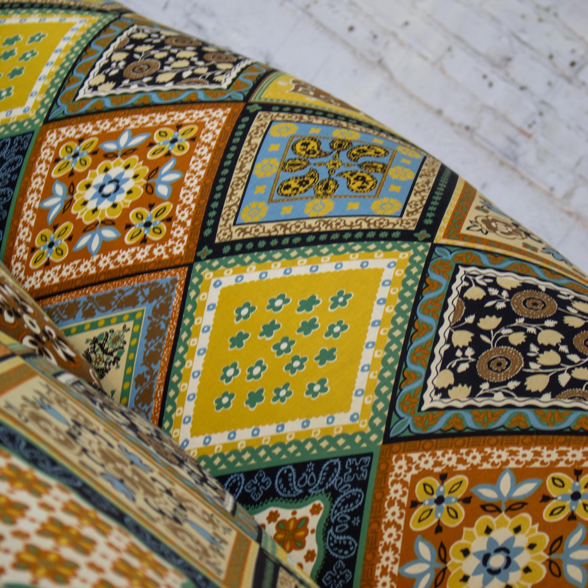 Late 20th Century Camelback Sofa w/Multicolored Patchwork Fabric & Tight Back by Rowe Furniture