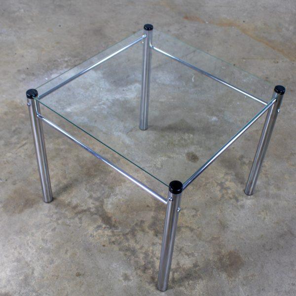 1970’s Modern Square End or Side Table by James David Cylindrical Chrome Tube Frame & Glass Top