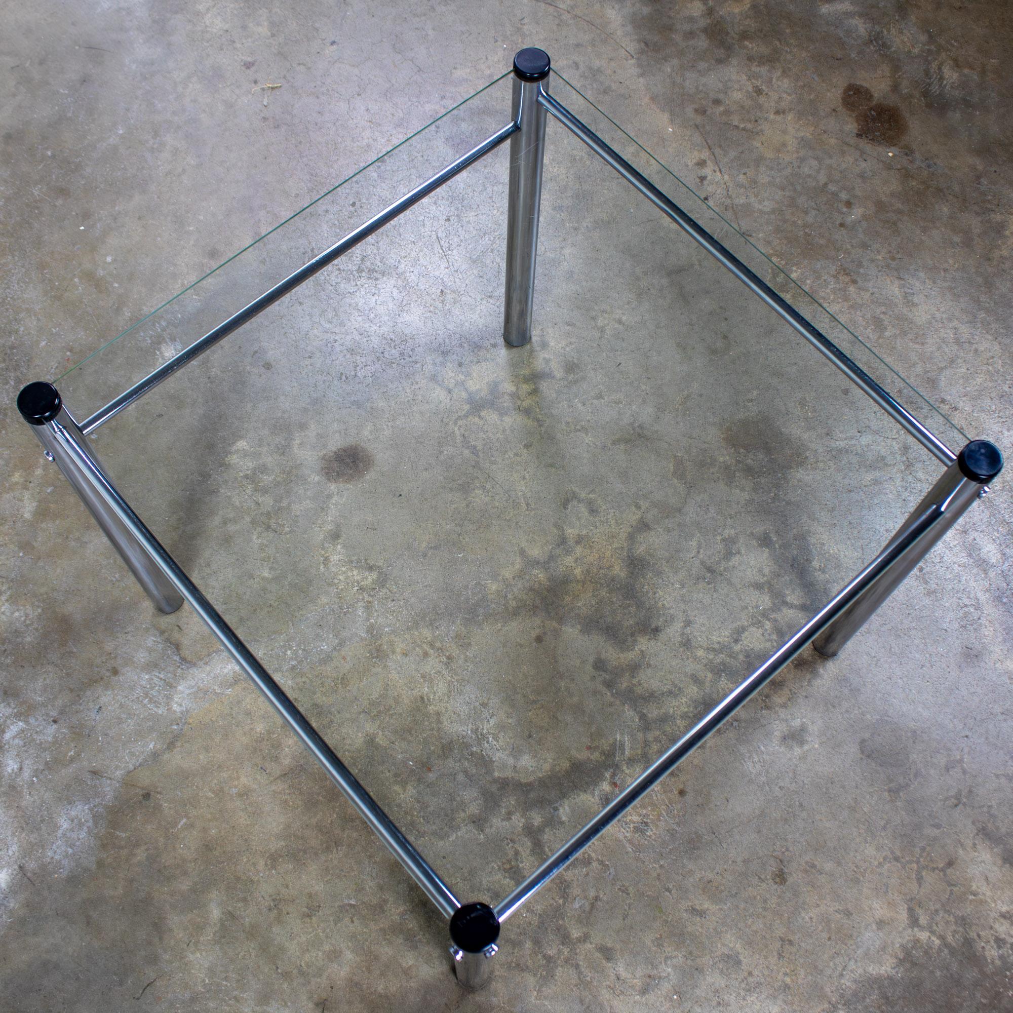 1970’s Modern Square End or Side Table by James David Cylindrical Chrome Tube Frame & Glass Top