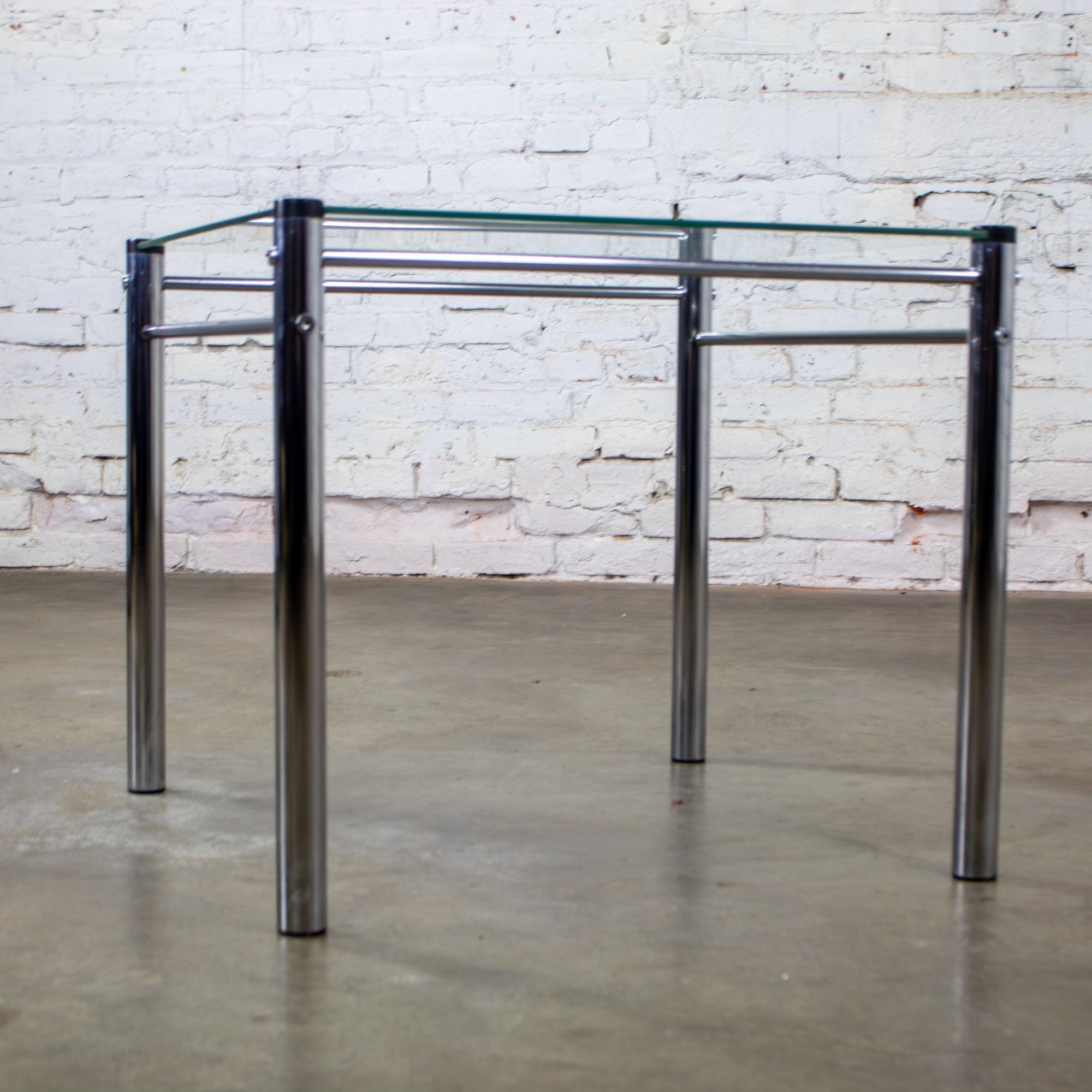 1970’s Modern Square End or Side Table by James David Cylindrical Chrome Tube Frame & Glass Top
