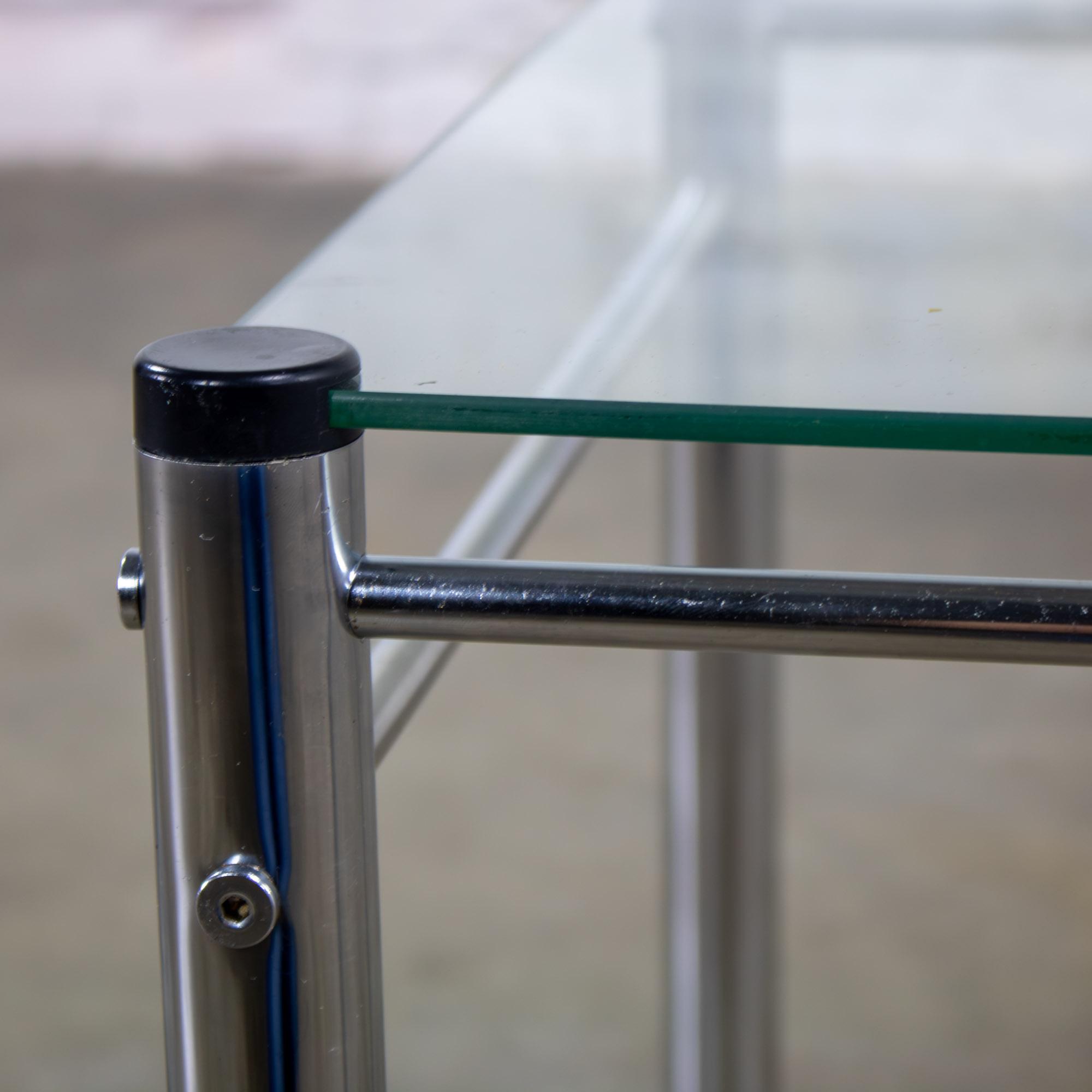 1970’s Modern Square End or Side Table by James David Cylindrical Chrome Tube Frame & Glass Top