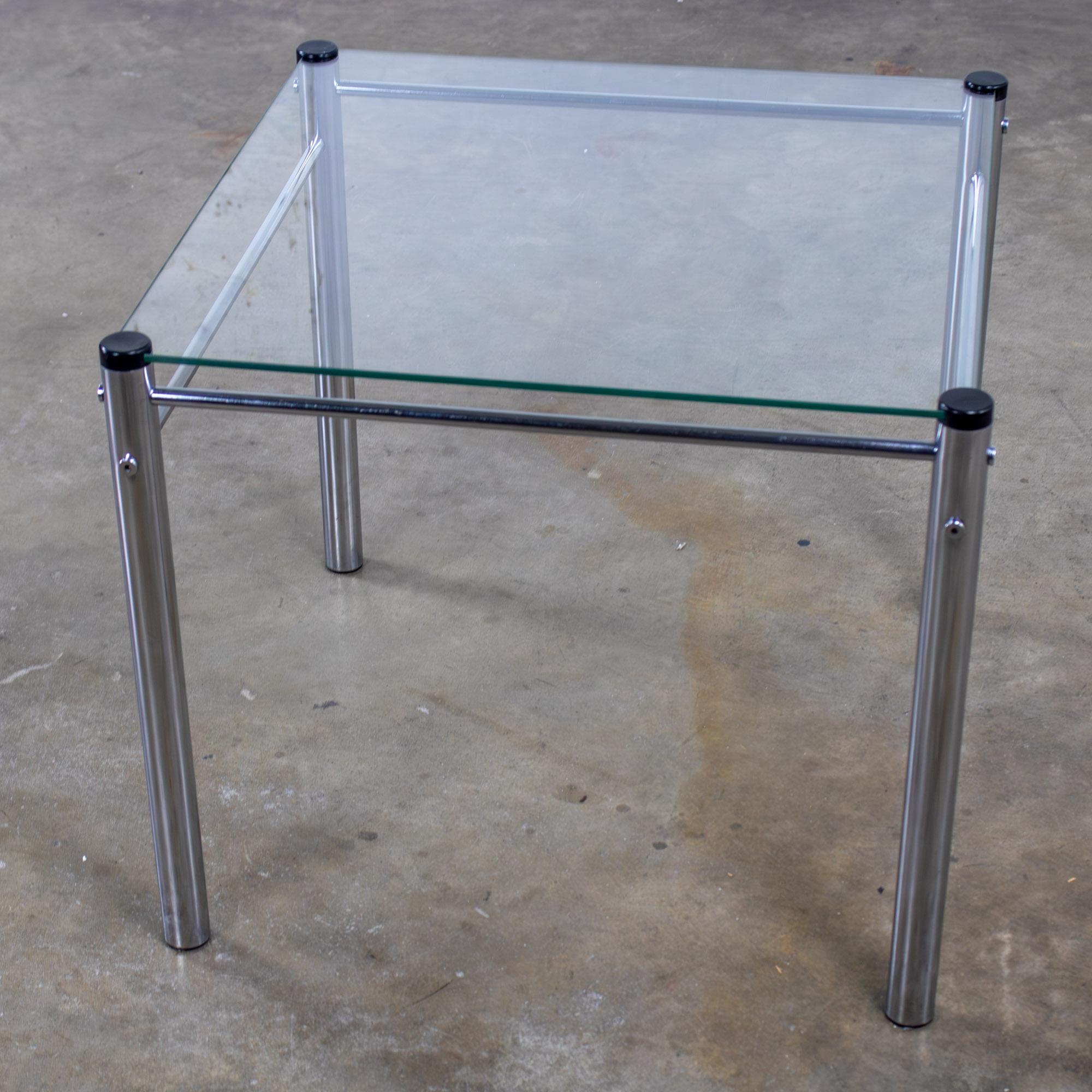 1970’s Modern Square End or Side Table by James David Cylindrical Chrome Tube Frame & Glass Top