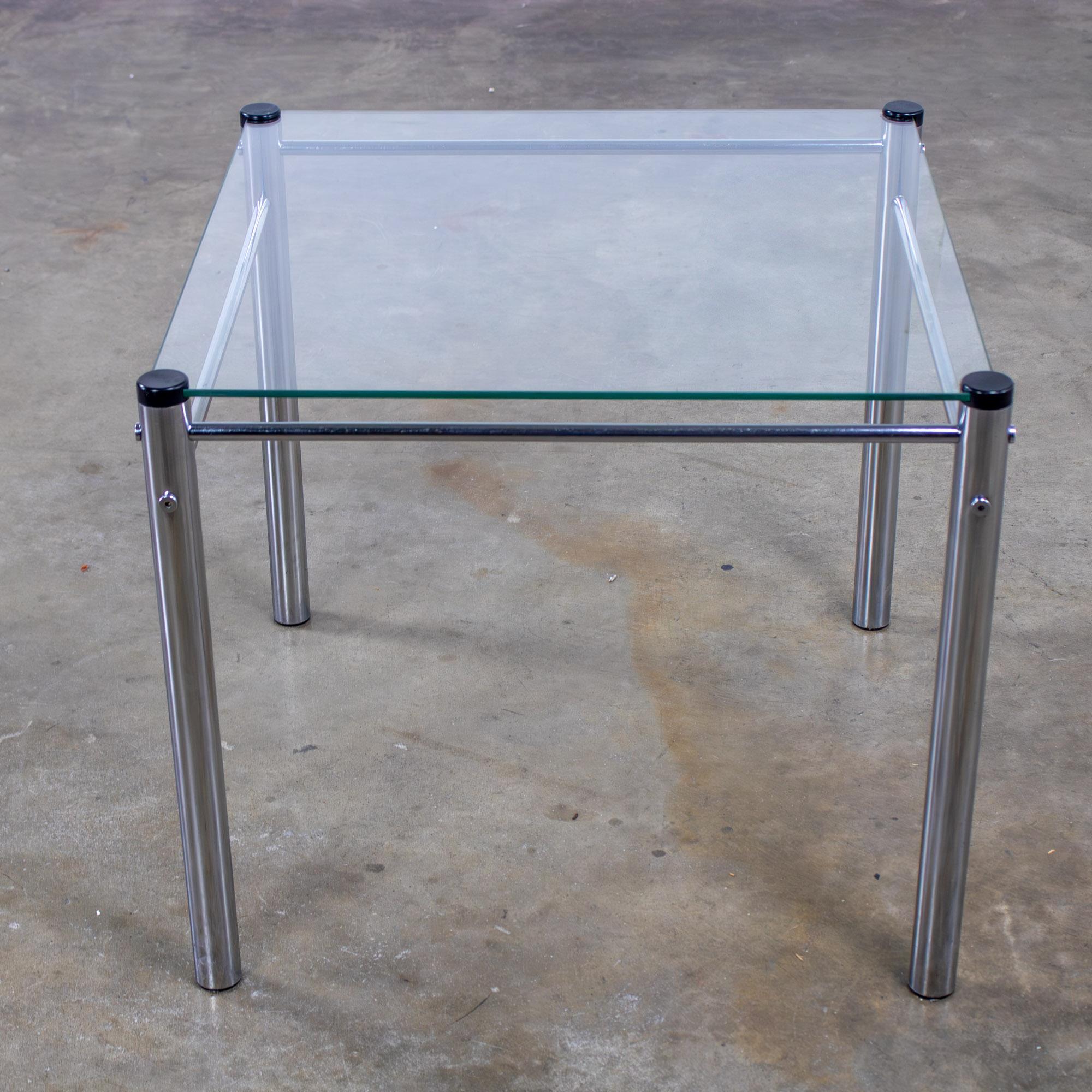 1970’s Modern Square End or Side Table by James David Cylindrical Chrome Tube Frame & Glass Top