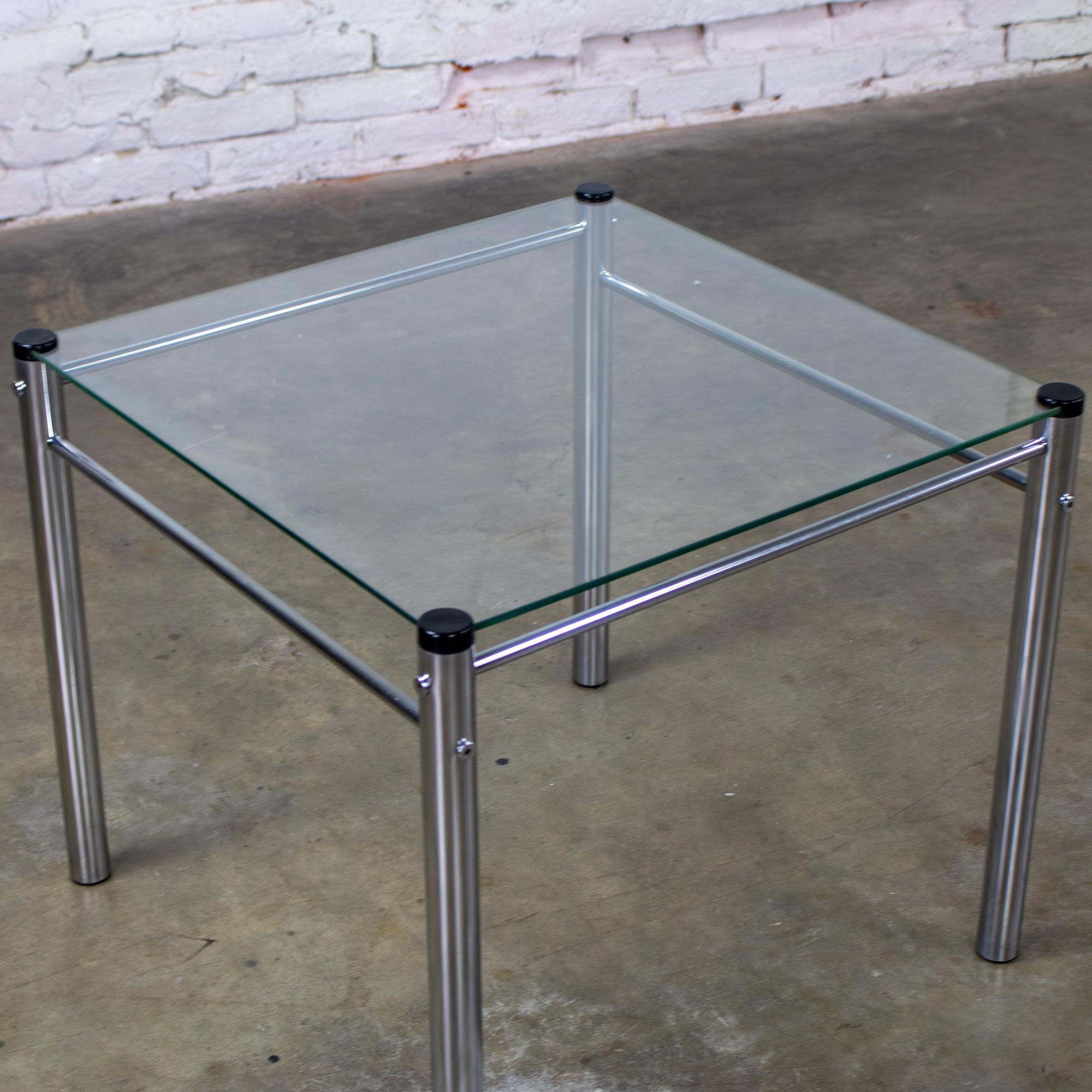 1970’s Modern Square End or Side Table by James David Cylindrical Chrome Tube Frame & Glass Top