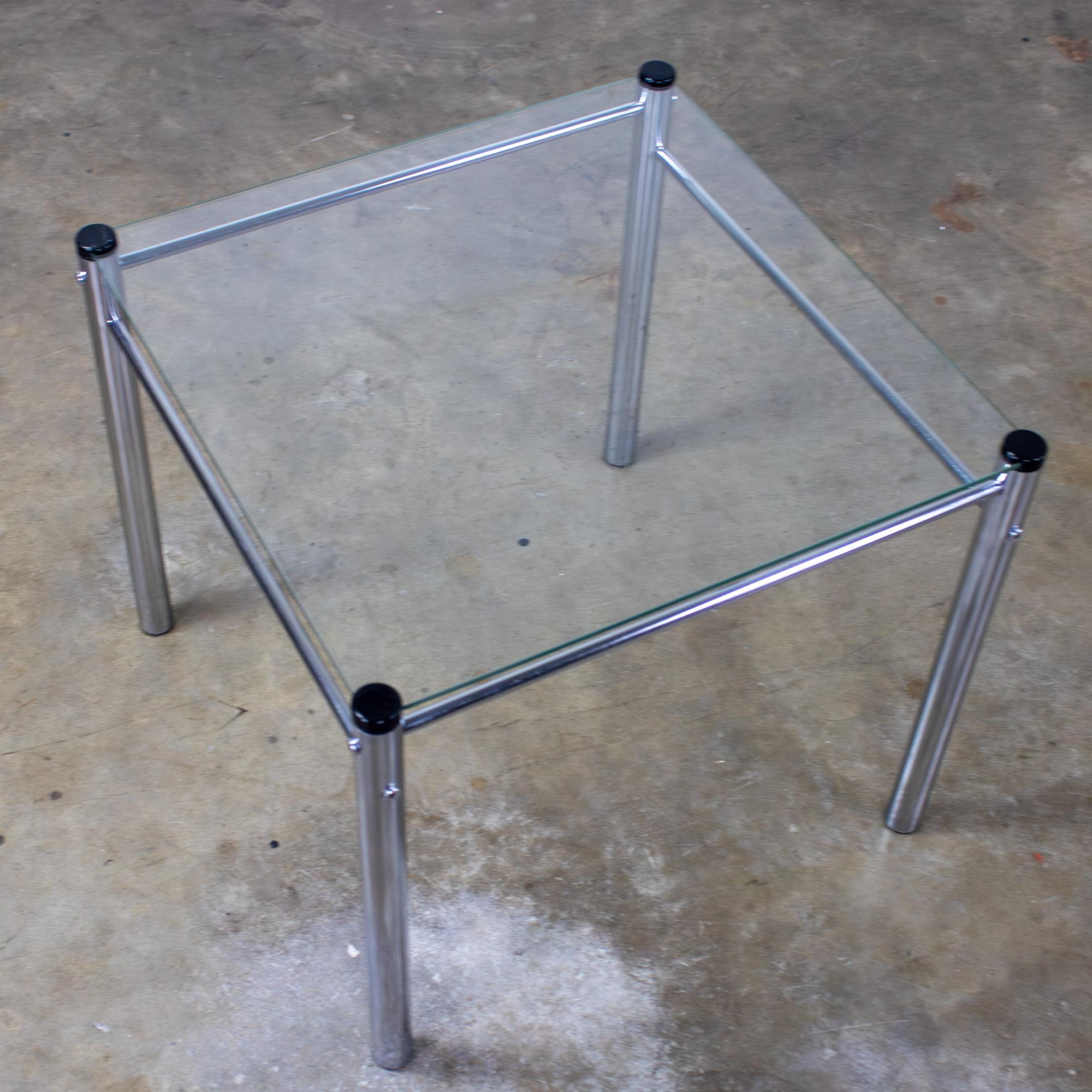 1970’s Modern Square End or Side Table by James David Cylindrical Chrome Tube Frame & Glass Top