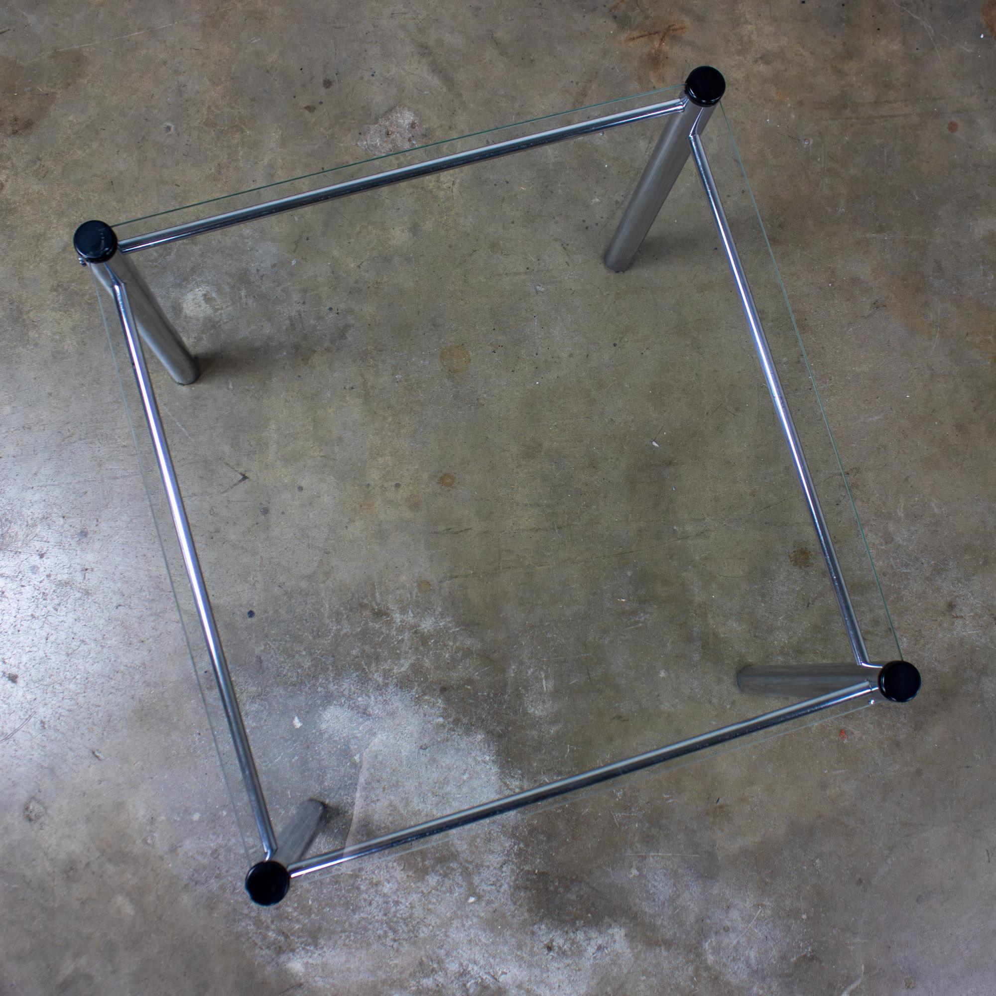 1970’s Modern Square End or Side Table by James David Cylindrical Chrome Tube Frame & Glass Top